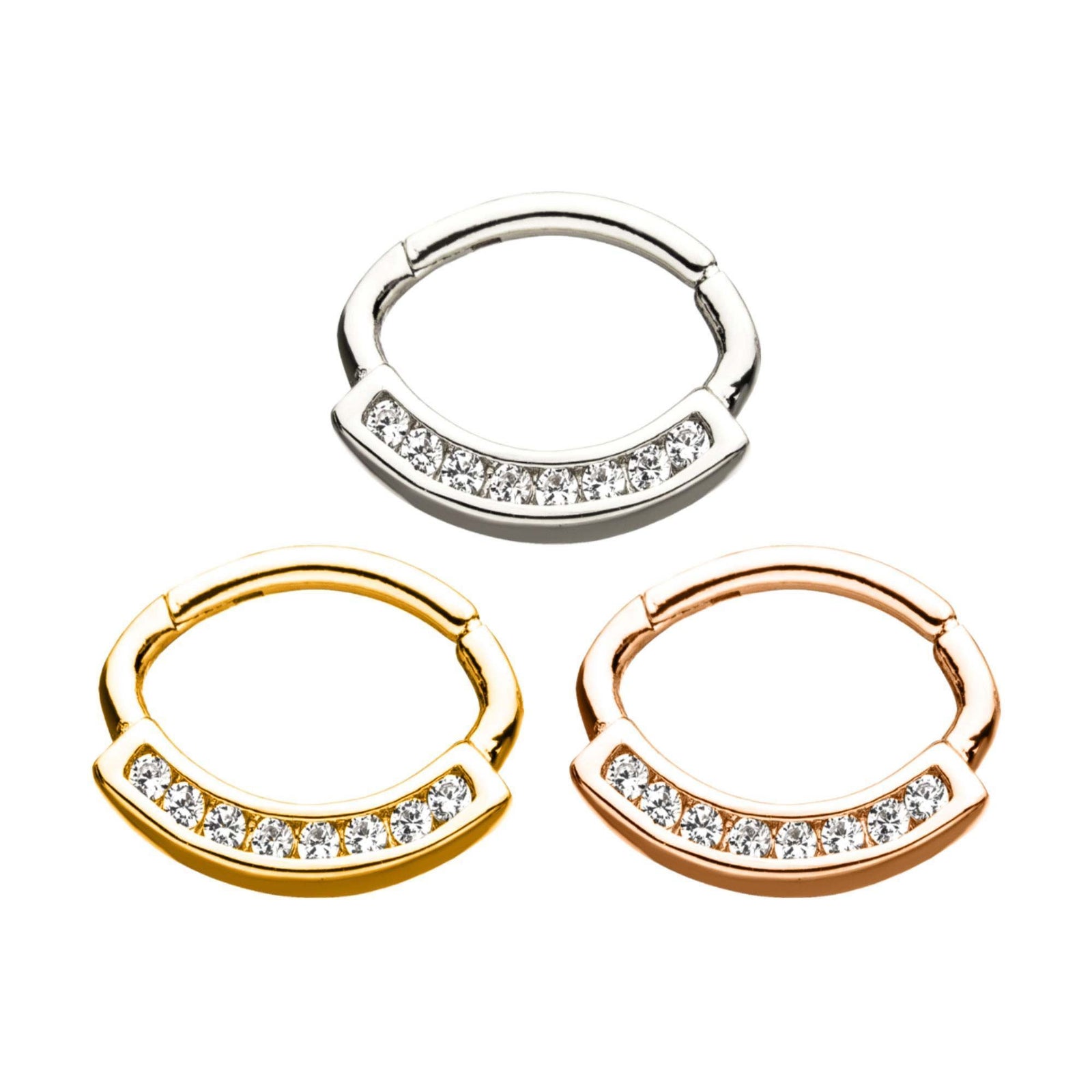 Clicker Hinged Segment Ring Prong Set Clear CZ Gem