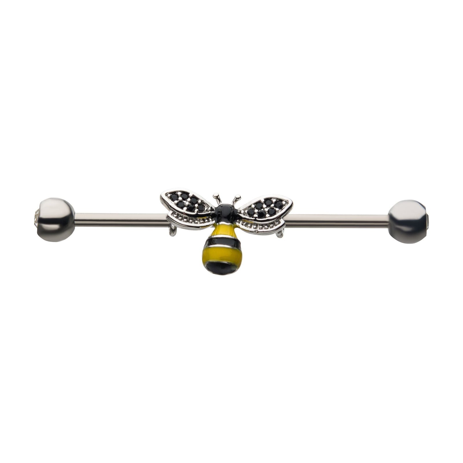 Indistrial Barbell Steel Industrial Barbell Black CZ Bee in the Middle -Rebel Bod-RebelBod