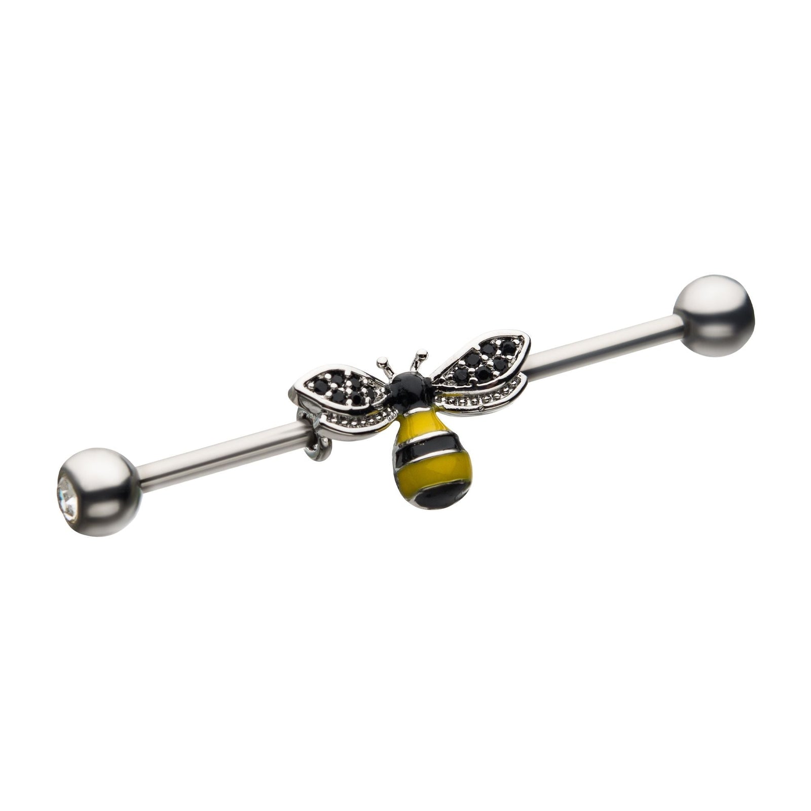 Indistrial Barbell Steel Industrial Barbell Black CZ Bee in the Middle -Rebel Bod-RebelBod