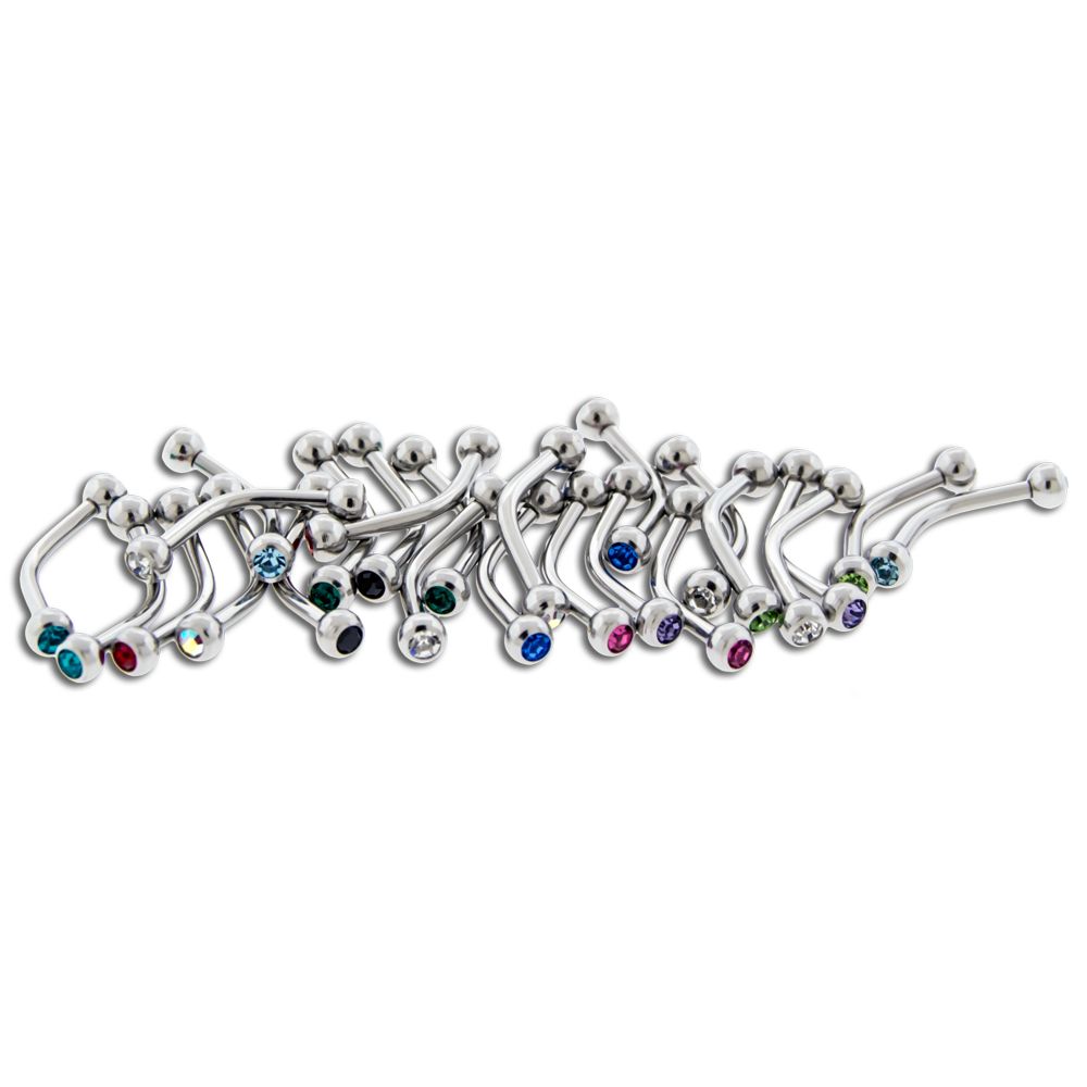 CURVED BARBELL Steel Internally Threaded Gem Eyebrow Curve Assortments - 1 Piece -Rebel Bod-RebelBod