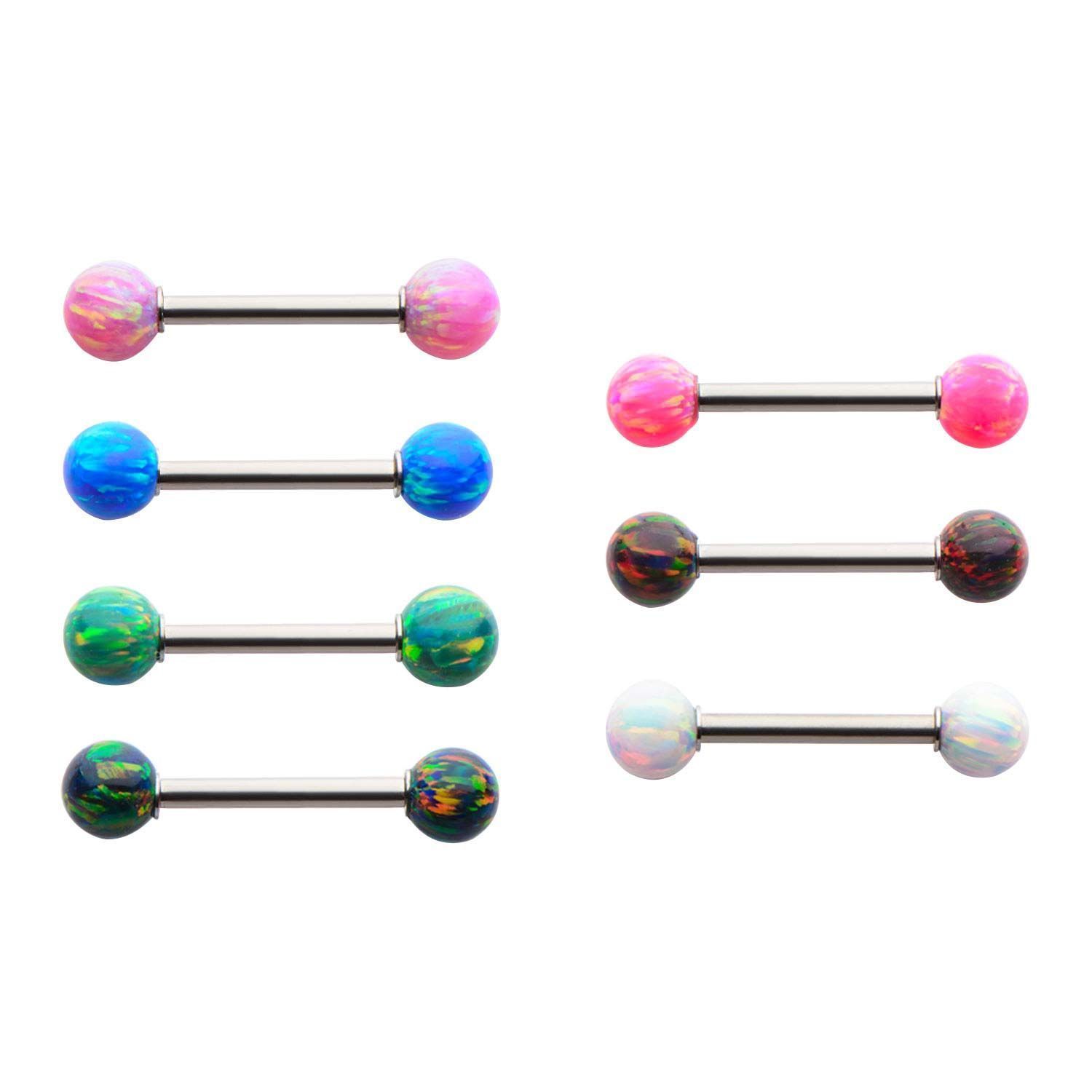 Nipple Barbell Steel Nipple Bar with 5mm Synthetic Opal Balls - 1 Pair sbvbs441opal -Rebel Bod-RebelBod