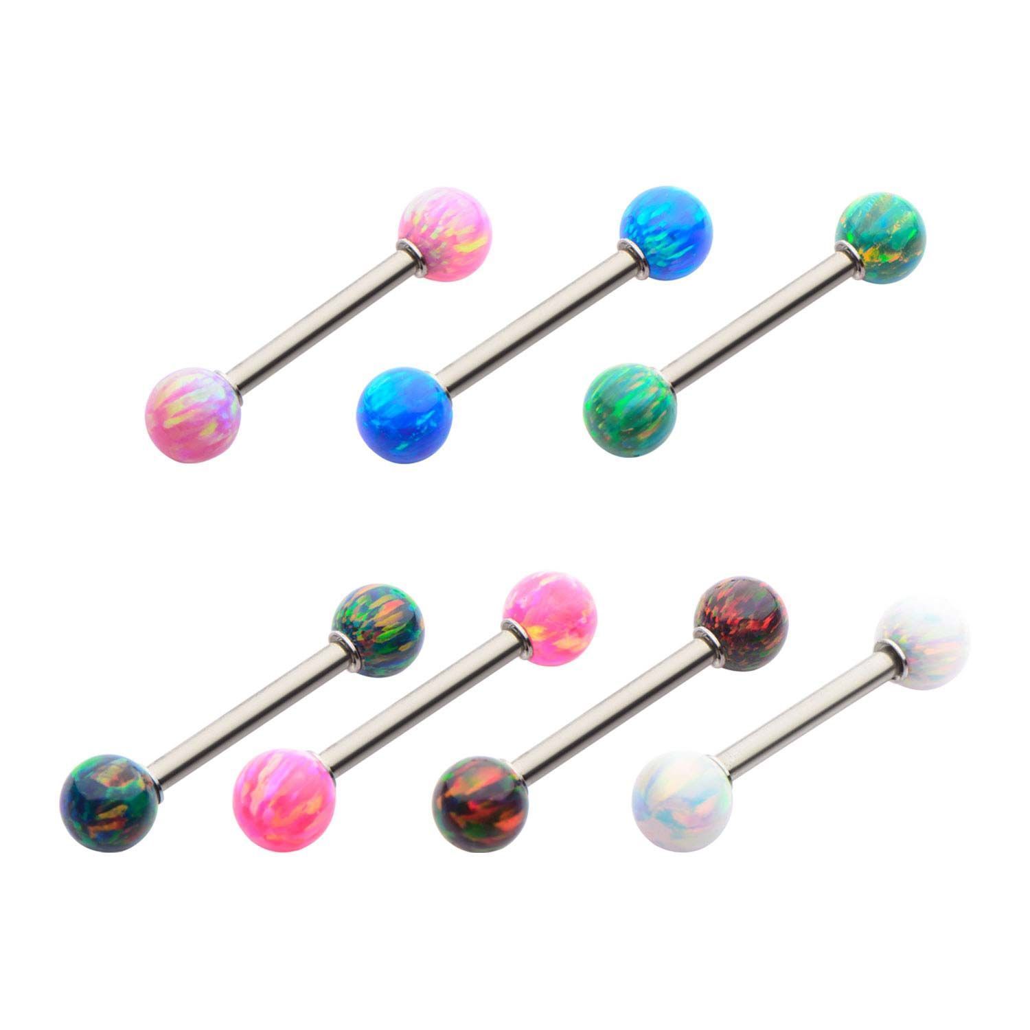 Nipple Barbell Steel Nipple Bar with 5mm Synthetic Opal Balls - 1 Pair sbvbs441opal -Rebel Bod-RebelBod