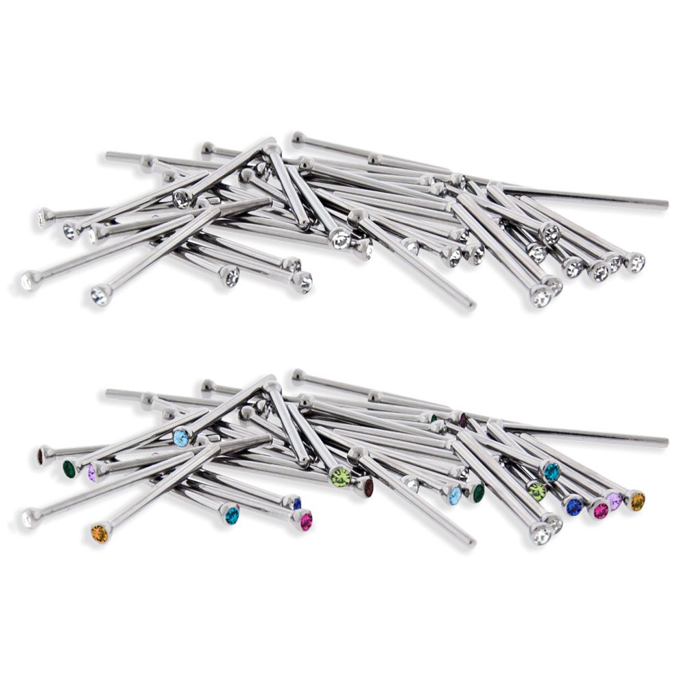 Nose Ring - Nose Pin Steel Nose Pin W/ Gem Assortments - 1 Pack -Rebel Bod-RebelBod