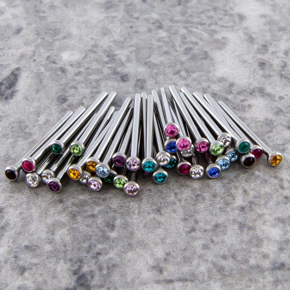 Nose Ring - Nose Pin Steel Nose Pin W/ Gem Assortments - 1 Pack -Rebel Bod-RebelBod