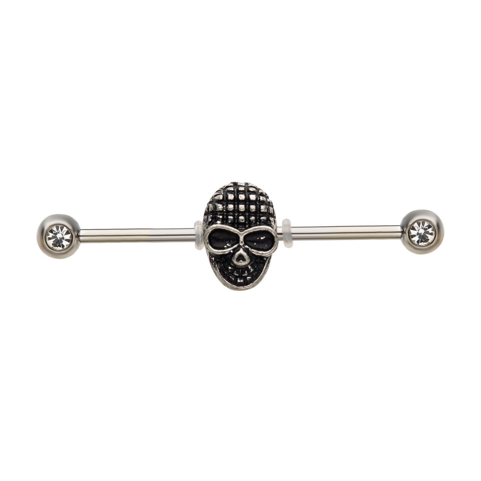 Indistrial Barbell Steel Oxidized Skull Head Industrial Barbell -Rebel Bod-RebelBod