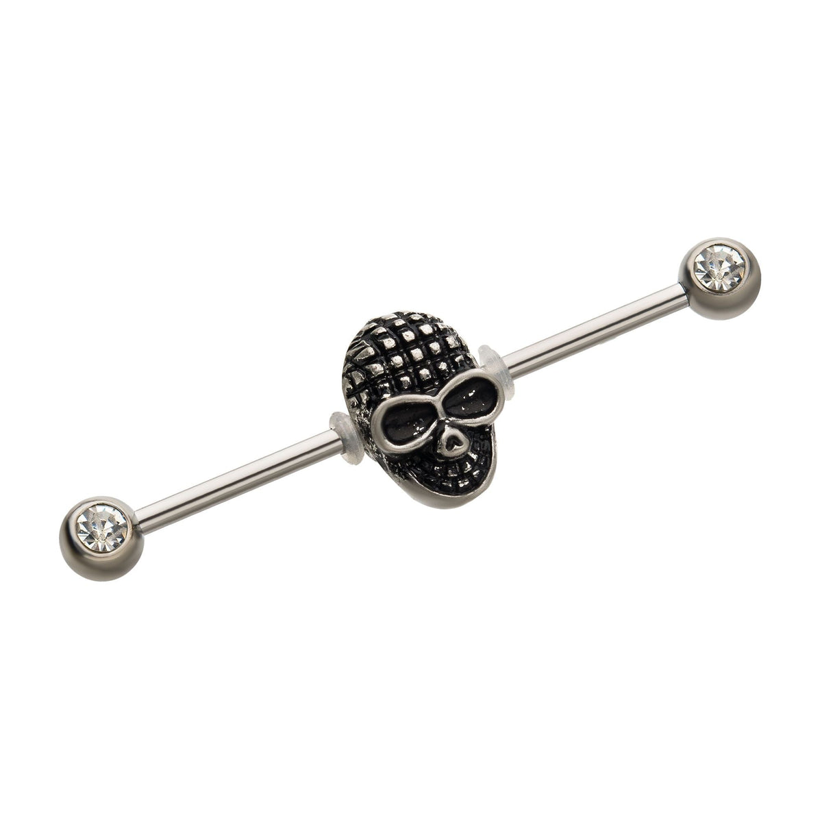 Indistrial Barbell Steel Oxidized Skull Head Industrial Barbell -Rebel Bod-RebelBod