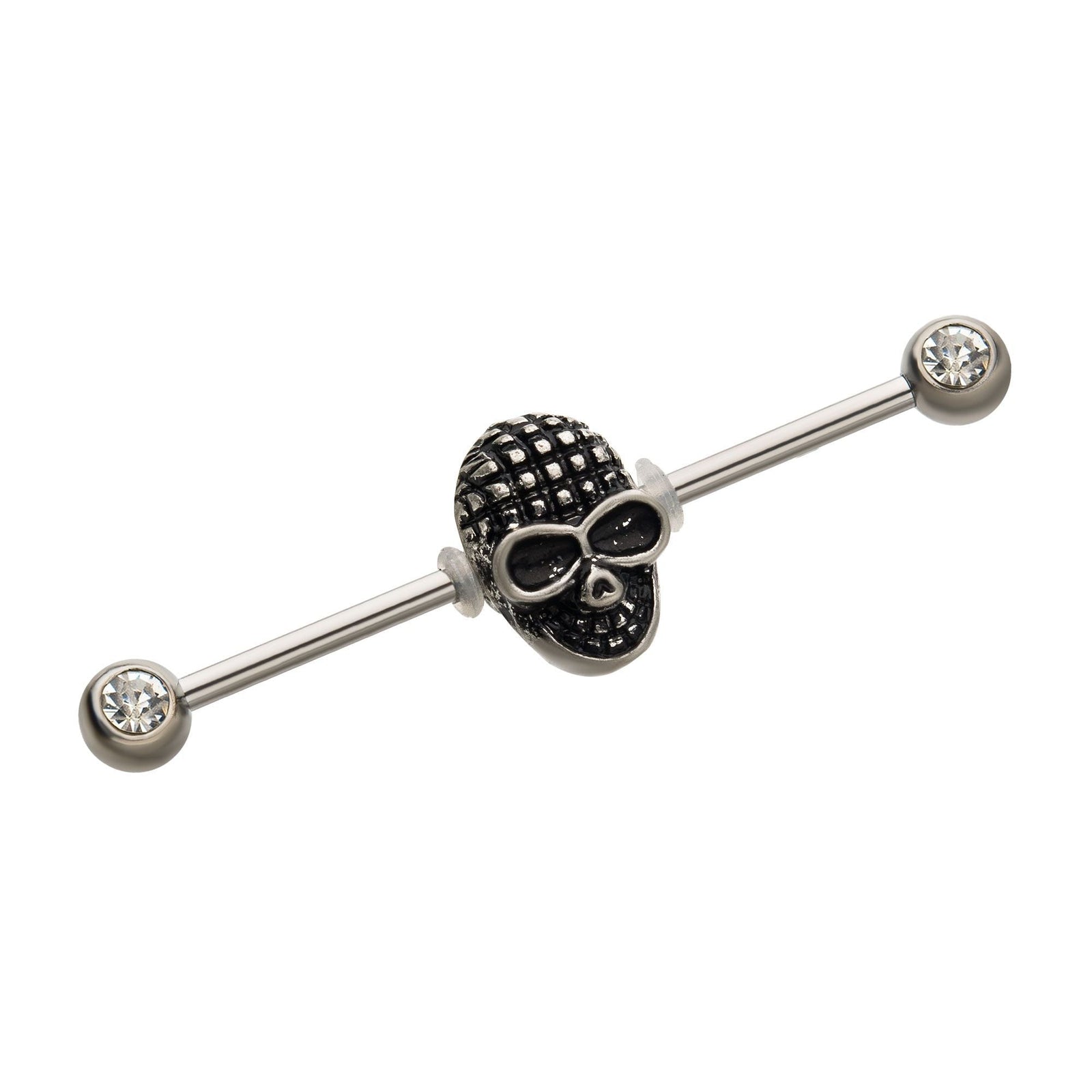 Indistrial Barbell Steel Oxidized Skull Head Industrial Barbell -Rebel Bod-RebelBod