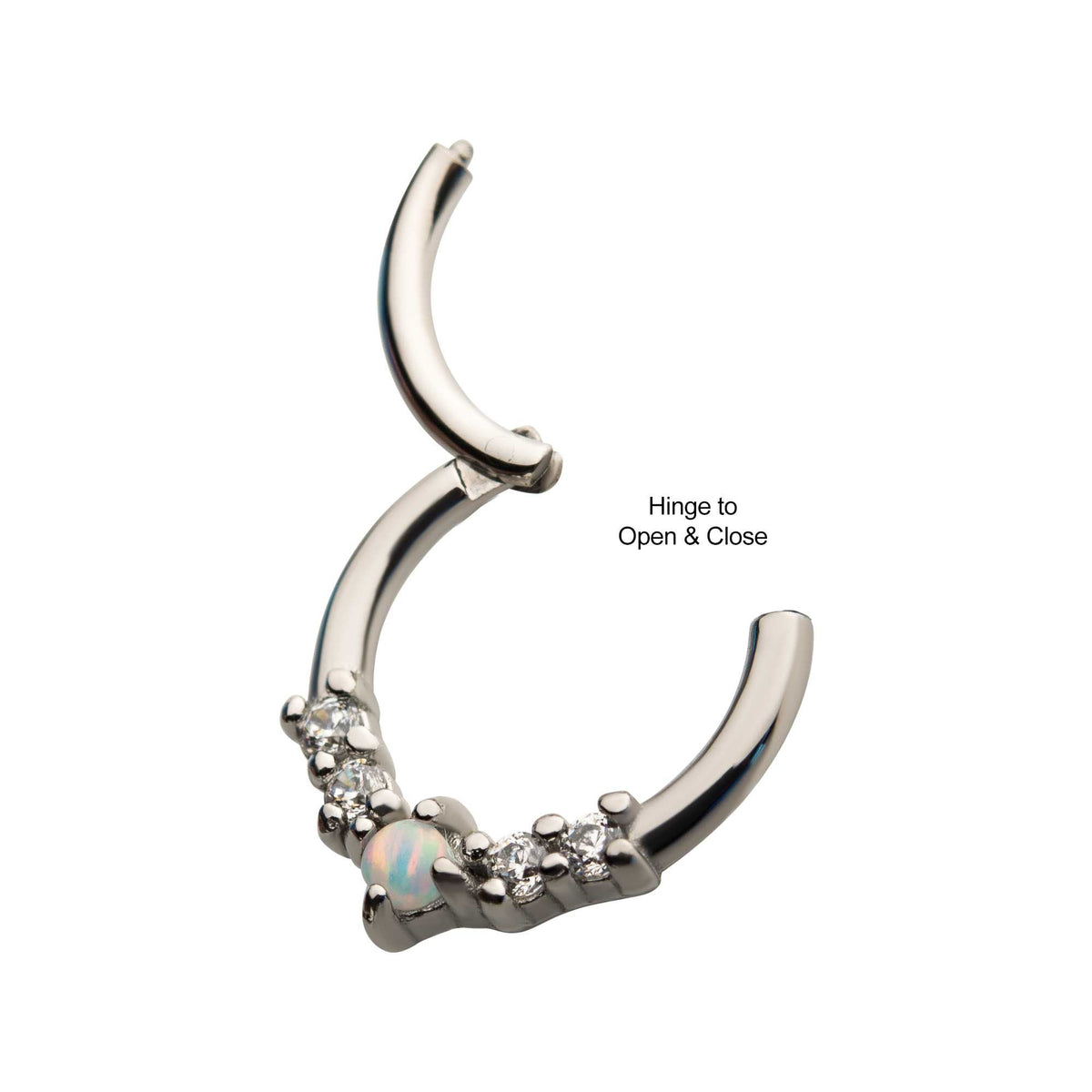 Clicker - Cartilage | Septum Steel Prong Set 4pcs Clear Black AAA CZ 1pc White Synthetic Opal Front Facing Hinged Segment Clicker - 1 Piece -Rebel Bod-RebelBod