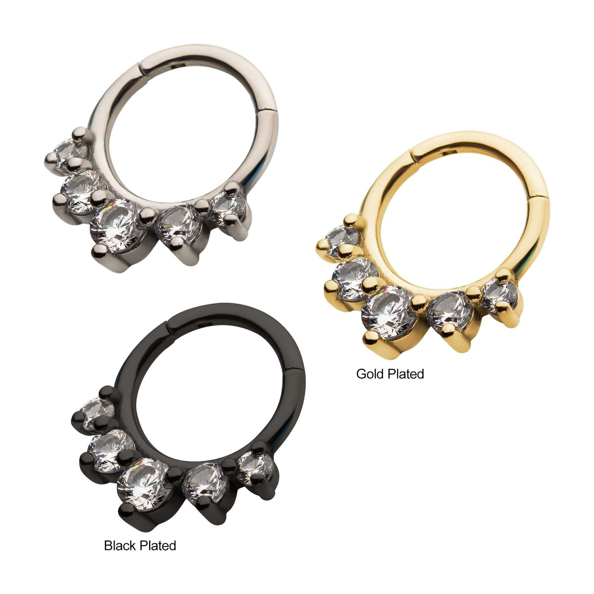 SEAMLESS CLICKER Steel Prong Set 5 Clear CZ Front Facing Hinged Segment Clicker sgrhb7161 -Rebel Bod-RebelBod