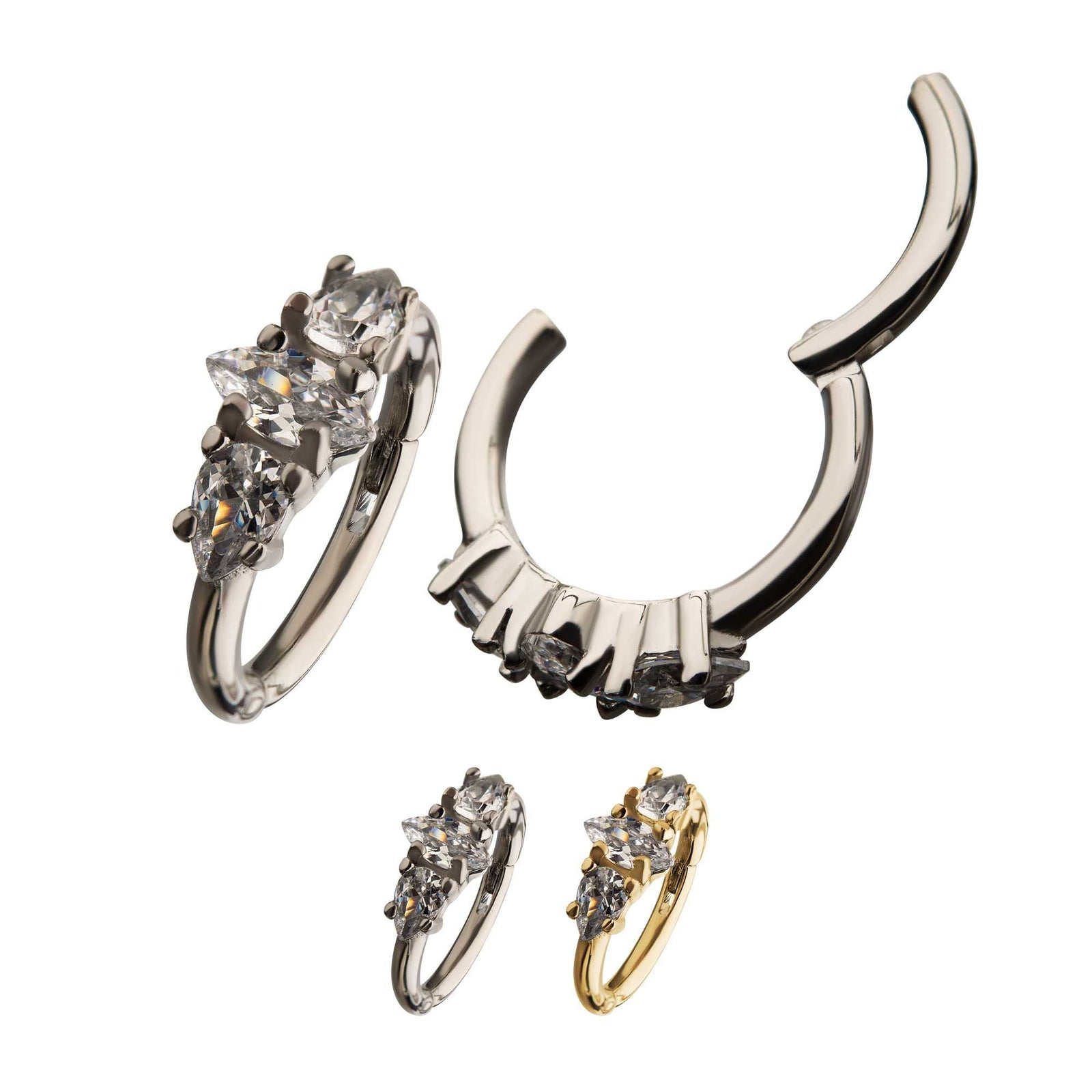 Clicker - Cartilage | Septum Steel Prong Set Teardrop Marquis Clear AAA CZ Side Facing Hinged Segment Clicker - 1 Piece -Rebel Bod-RebelBod