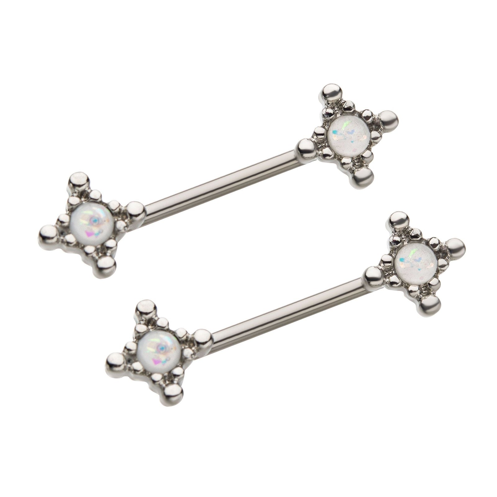 Nipple Steel Spiked Edge 4 Point Beaded Edges Around Foil Opal Resin Nipple Barbell -Rebel Bod-RebelBod