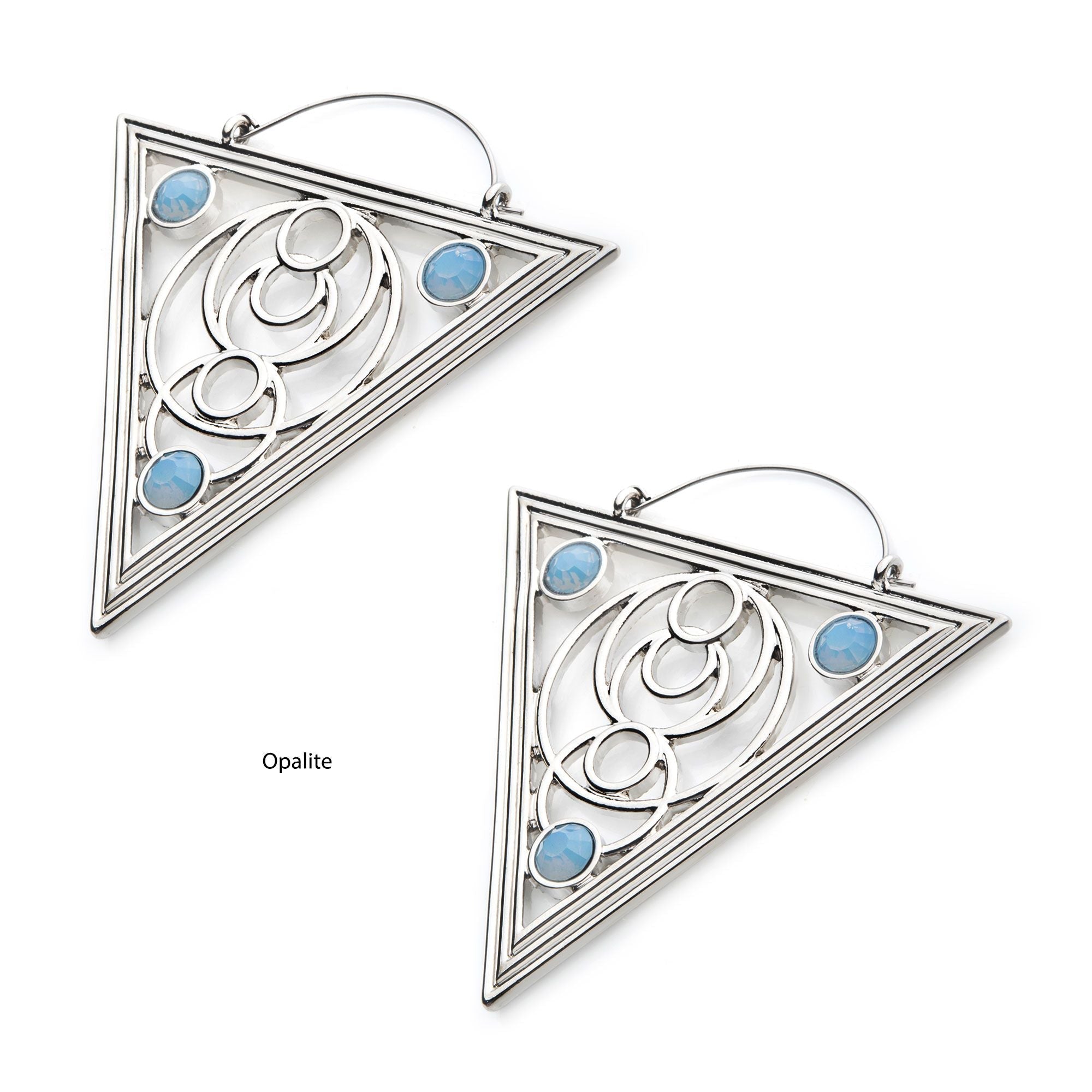 Tapers - Hanging Steel Triangular Shape 3pcs Opalite Stones Plug Hoops -Rebel Bod-RebelBod