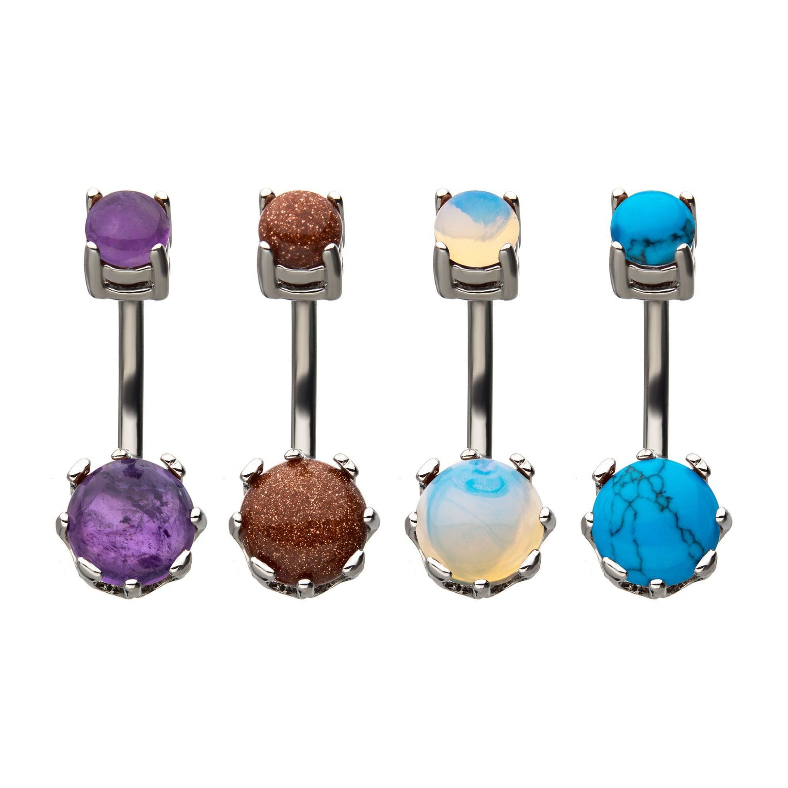 Stone crown setting and matching prong set stone on top Belly Ring
