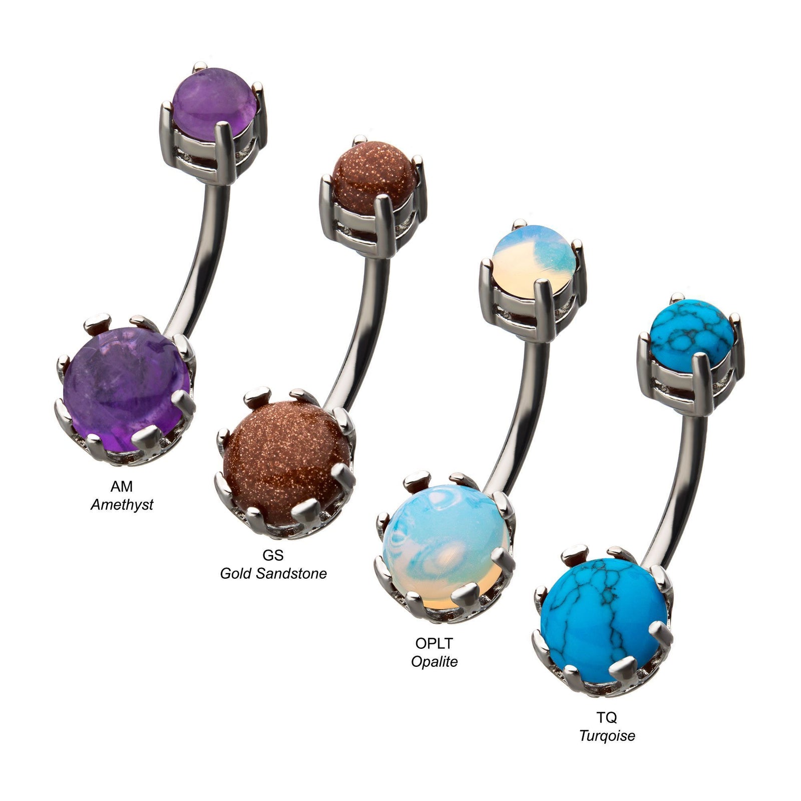 Stone crown setting and matching prong set stone on top Belly Ring