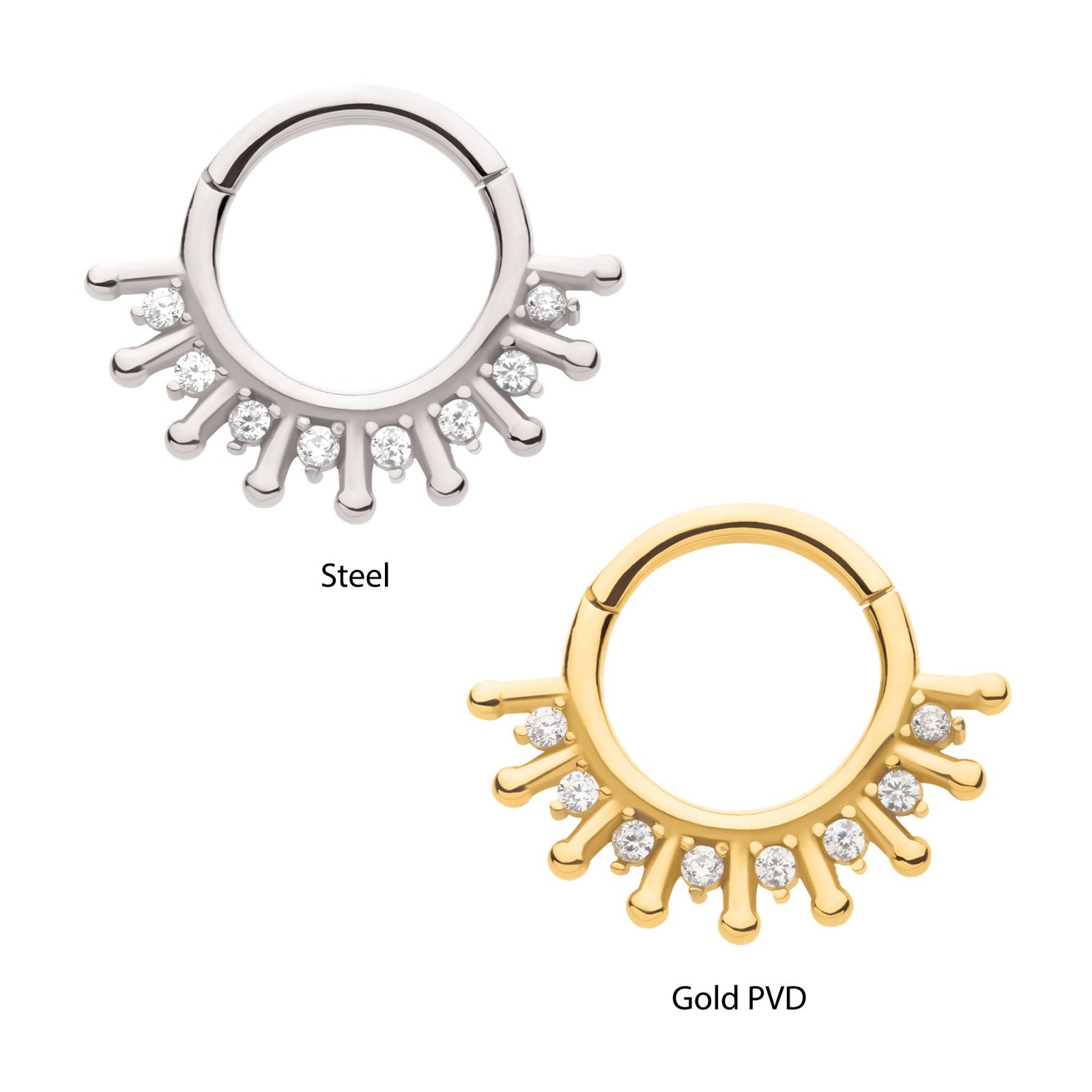 SEAMLESS CLICKER Sun Rays Prong Set Clear CZ Front Facing Hinged Segment Clicker sgrhg7608 -Rebel Bod-RebelBod
