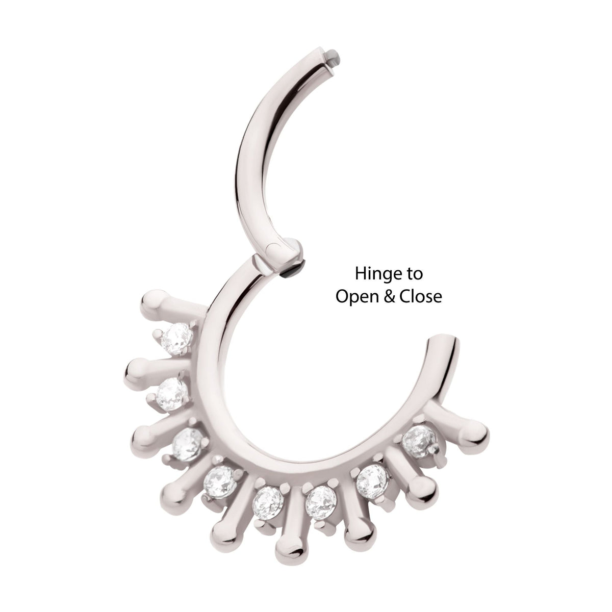 SEAMLESS CLICKER Sun Rays Prong Set Clear CZ Front Facing Hinged Segment Clicker sgrhg7608 -Rebel Bod-RebelBod