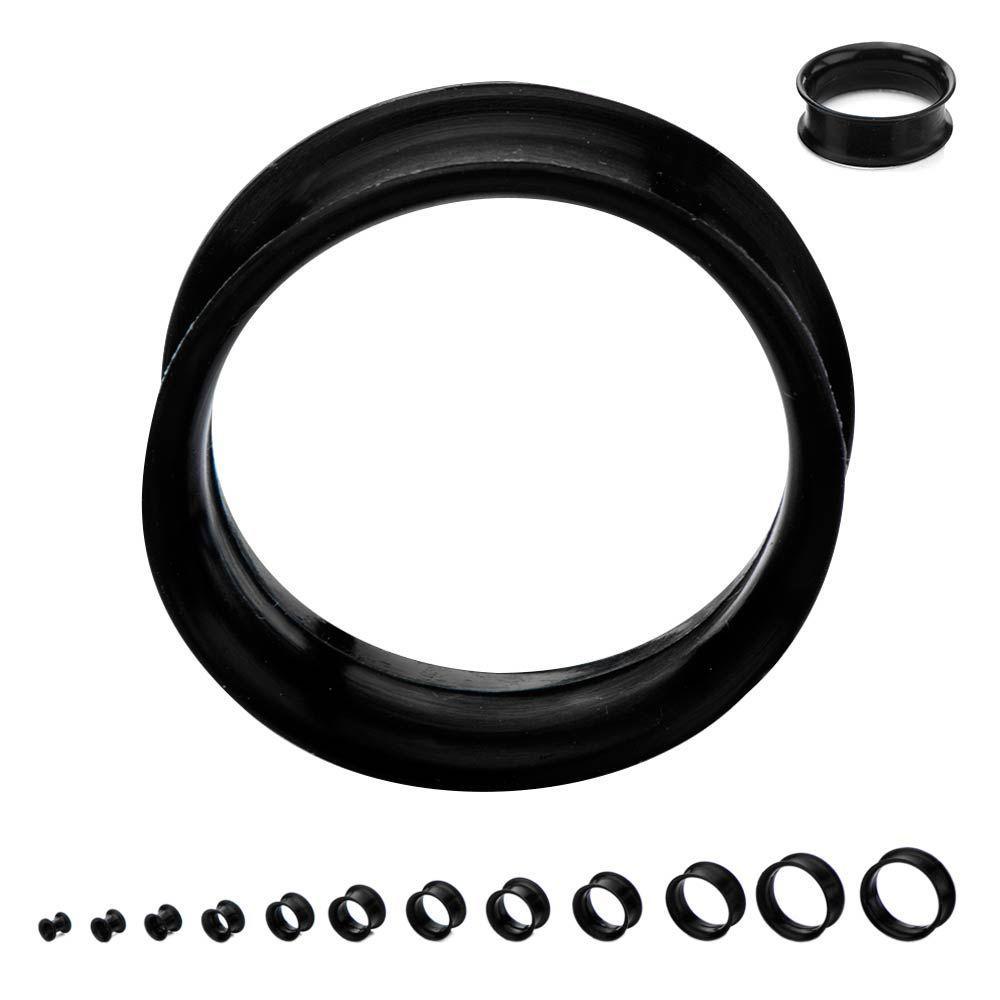 Super Thin Walled Black Silicone Double Flared Ear Gauge Tunnel Plugs - 1 Pair