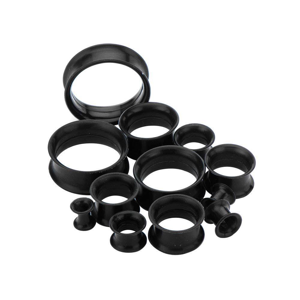 Super Thin Walled Black Silicone Double Flared Ear Gauge Tunnel Plugs - 1 Pair