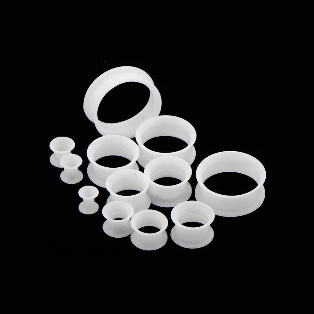 Tunnels - Double Flare Super Thin Walled White Silicone Tunnel Plugs - 1 Pair  sbvpslhl2wh -Rebel Bod-RebelBod