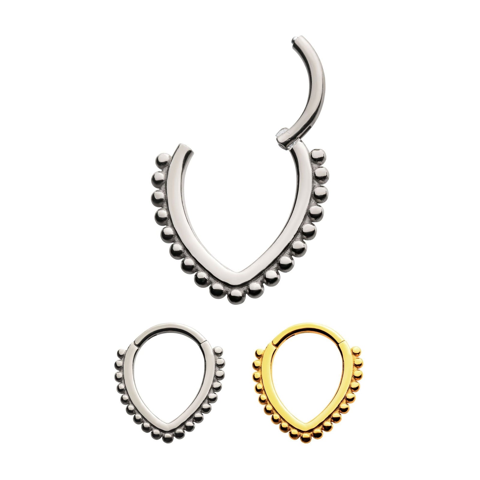 SEAMLESS CLICKER Surgical Steel 19pcs Beads Teardrop Front Facing Hinged Segment Clicker -Rebel Bod-RebelBod