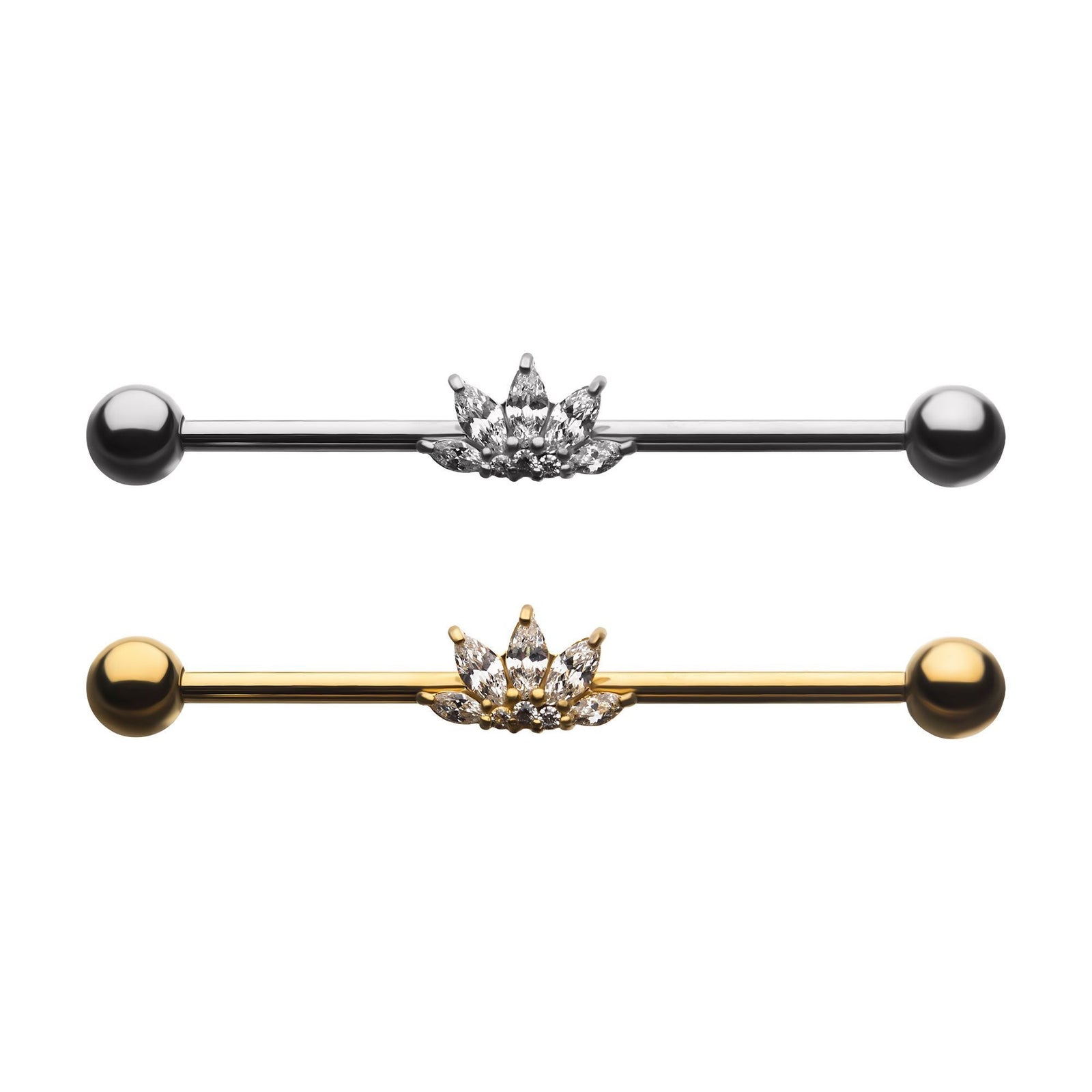 Indistrial Barbell Surgical Steel 5-Prong Set Clear CZ Flower Industrial Barbell -Rebel Bod-RebelBod