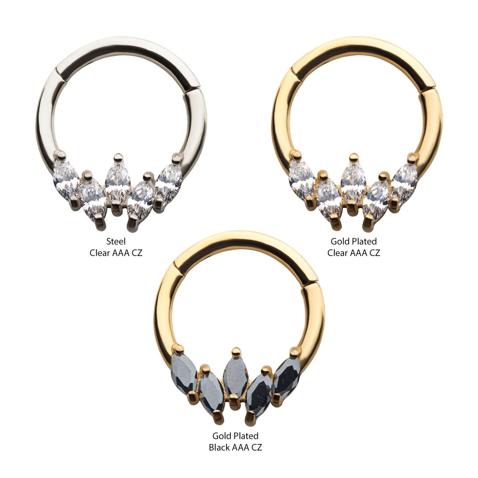 Clicker - Cartilage | Septum Surgical Steel 5pcs Marquise Cluster AAA CZ Front Facing Hinged Segment Clicker - 1 Piece -Rebel Bod-RebelBod
