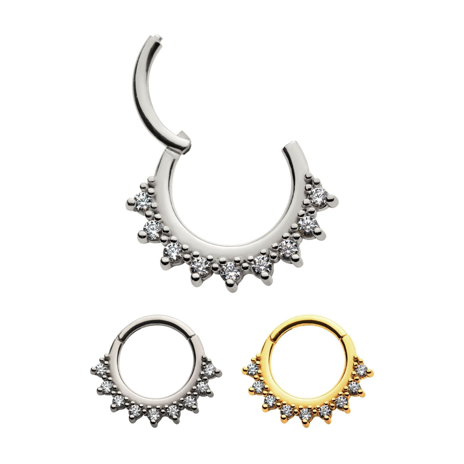 Clicker - Cartilage | Septum Surgical Steel 9pcs 1.3mm Clear AAA CZ Hinged Segment Clicker - 1 Piece -Rebel Bod-RebelBod
