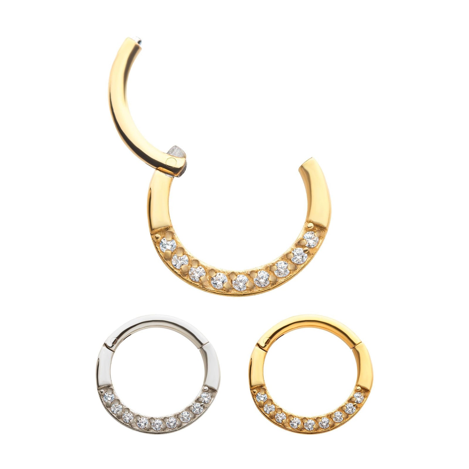 Clicker - Cartilage | Septum Surgical Steel 9pcs Round Prong Set AAA CZ Front Facing Hinged Segment Clicker - 1 Piece -Rebel Bod-RebelBod
