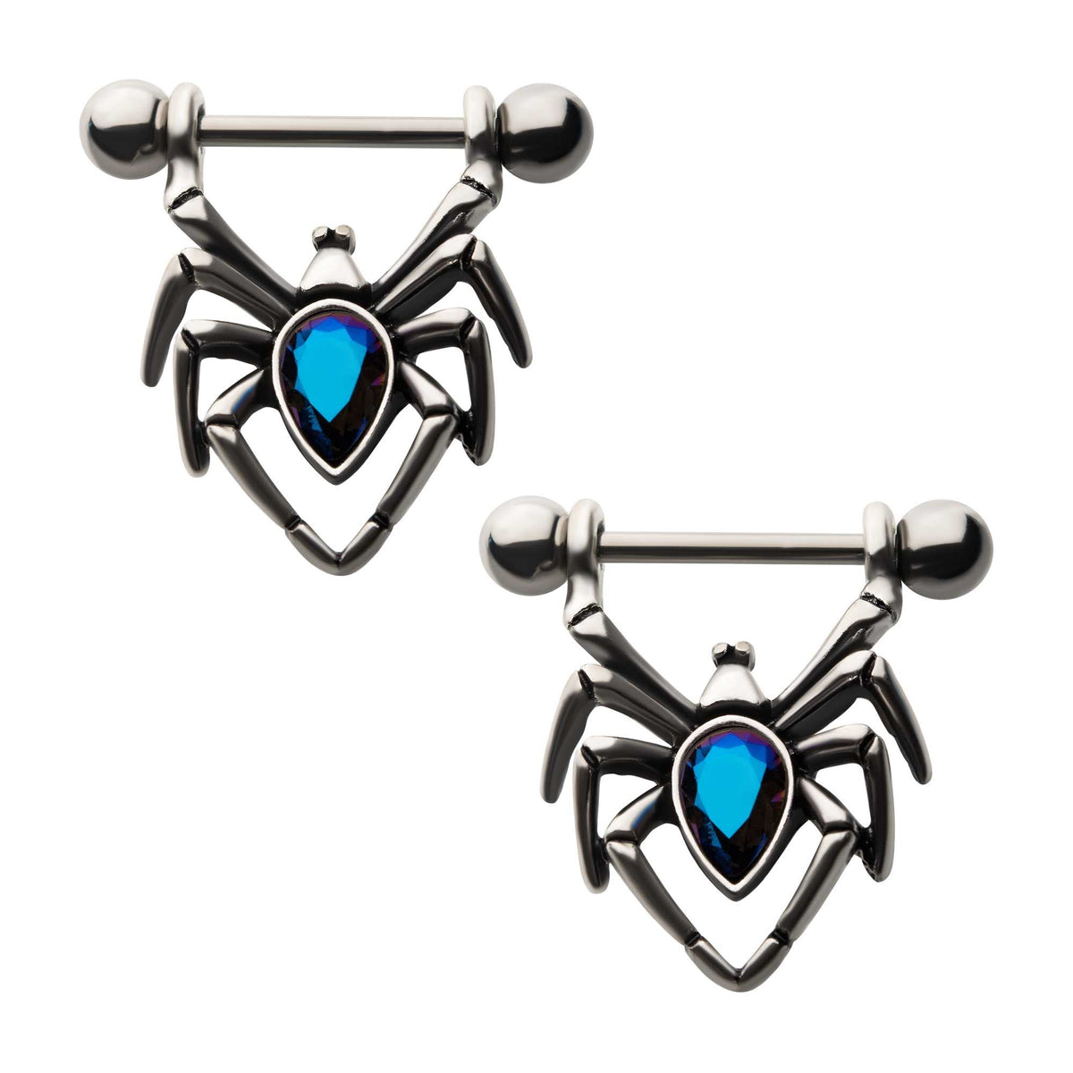 Nipple Surgical Steel Blue Aurora Borealis CZ Spider Nipple Barbell Stirrup Jewelry np2105-pr -Rebel Bod-RebelBod
