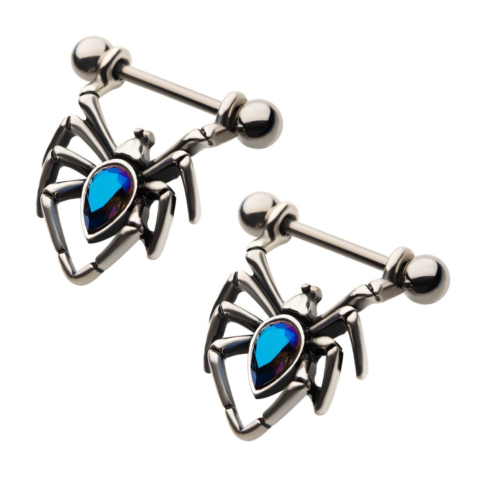 Nipple Surgical Steel Blue Aurora Borealis CZ Spider Nipple Barbell Stirrup Jewelry np2105-pr -Rebel Bod-RebelBod