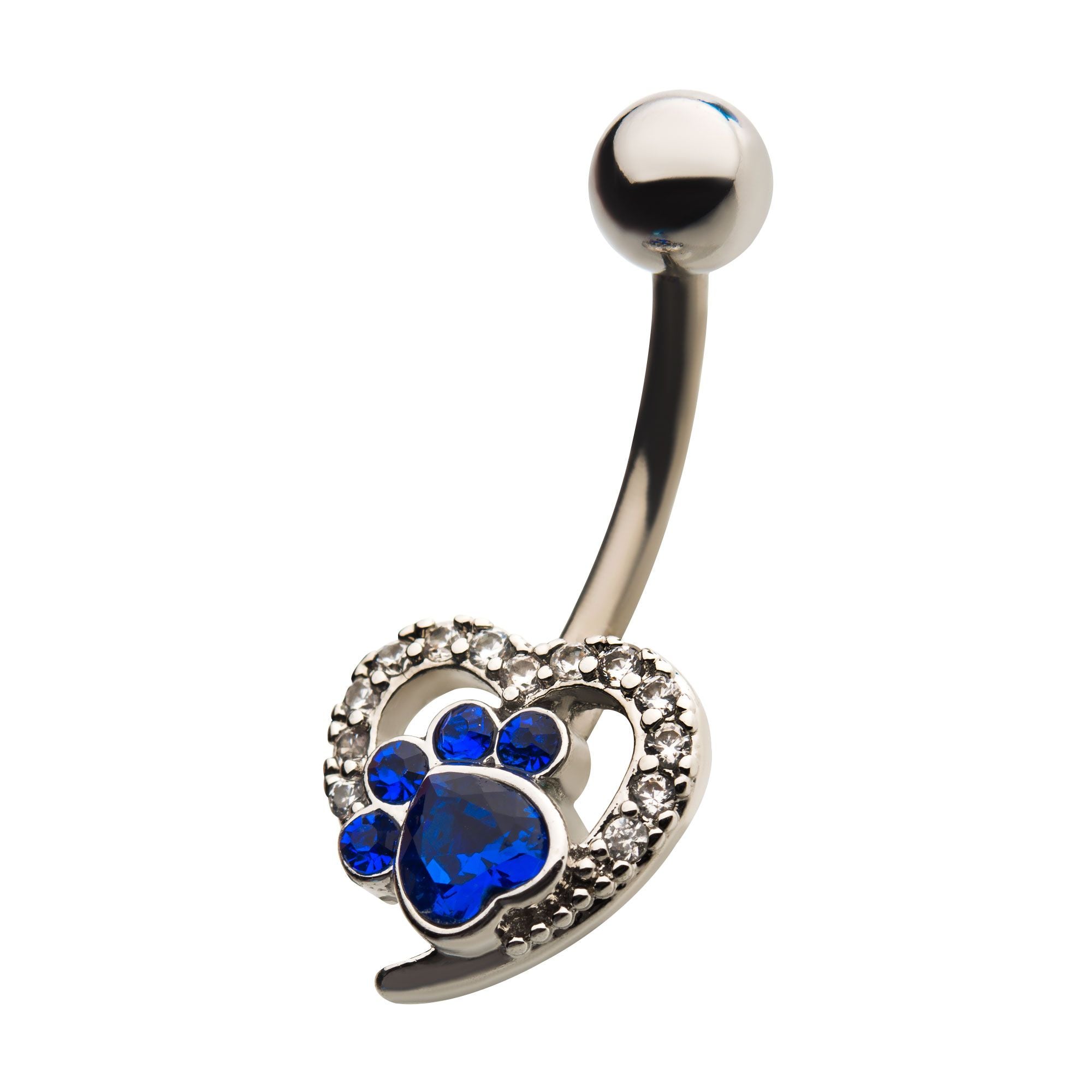 Belly Surgical Steel Clear Blue CZ Heart Paw Fixed Navel bna2102b -Rebel Bod-RebelBod