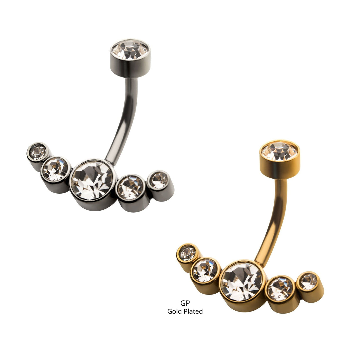 Belly Surgical Steel Clear CZ 5-Cluster Fixed Navel -Rebel Bod-RebelBod