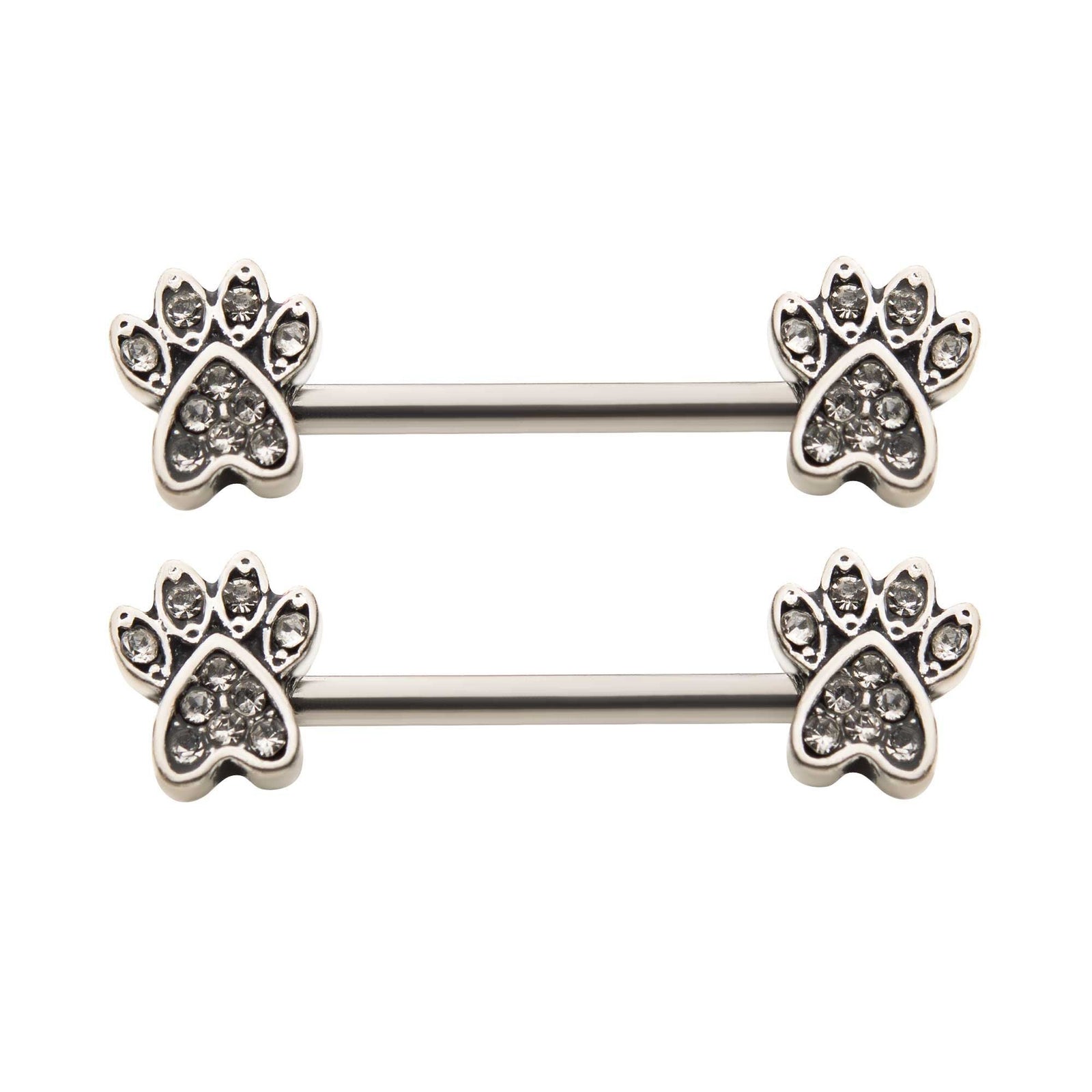 Nipple Surgical Steel Clear CZ Black Paw Nipple Barbell -Rebel Bod-RebelBod