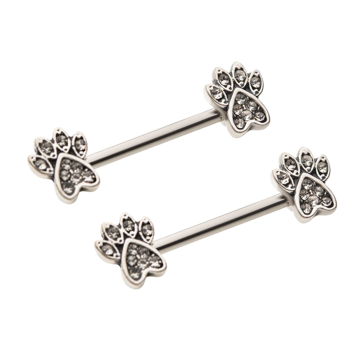 Nipple Surgical Steel Clear CZ Black Paw Nipple Barbell -Rebel Bod-RebelBod
