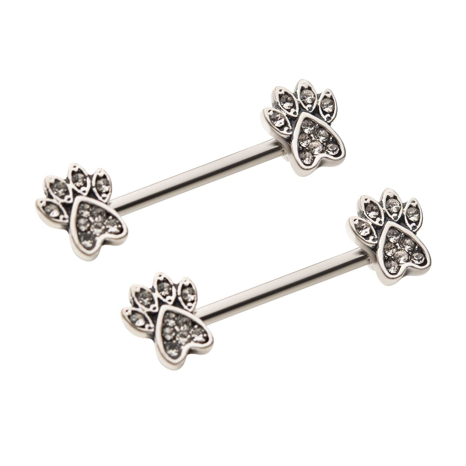 Nipple Surgical Steel Clear CZ Black Paw Nipple Barbell -Rebel Bod-RebelBod