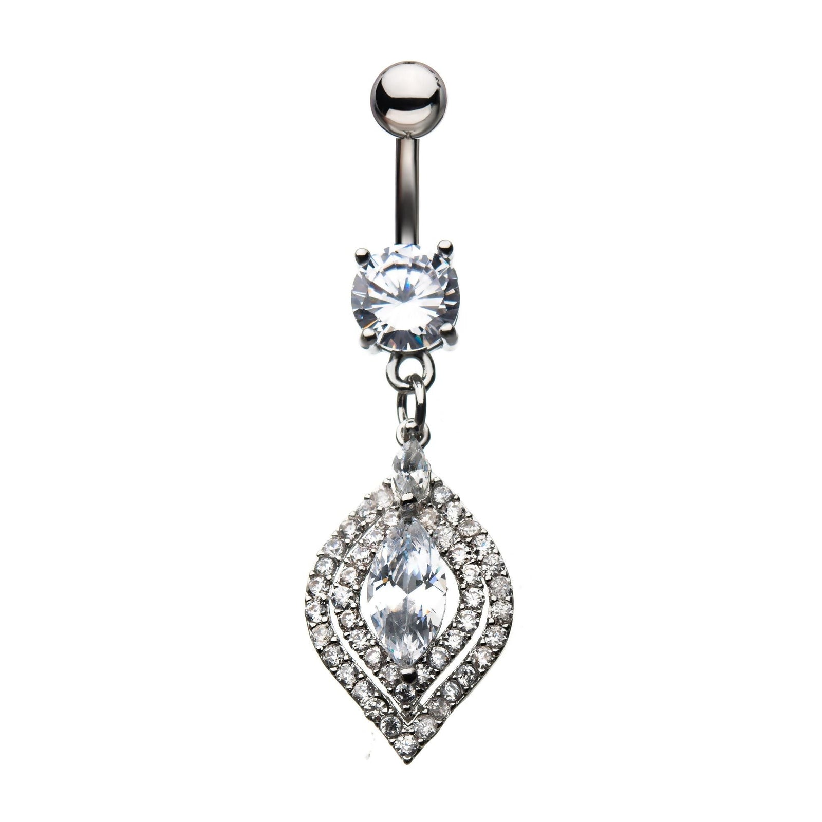 Belly Surgical Steel Clear CZ Chain Dangle Navels -Rebel Bod-RebelBod