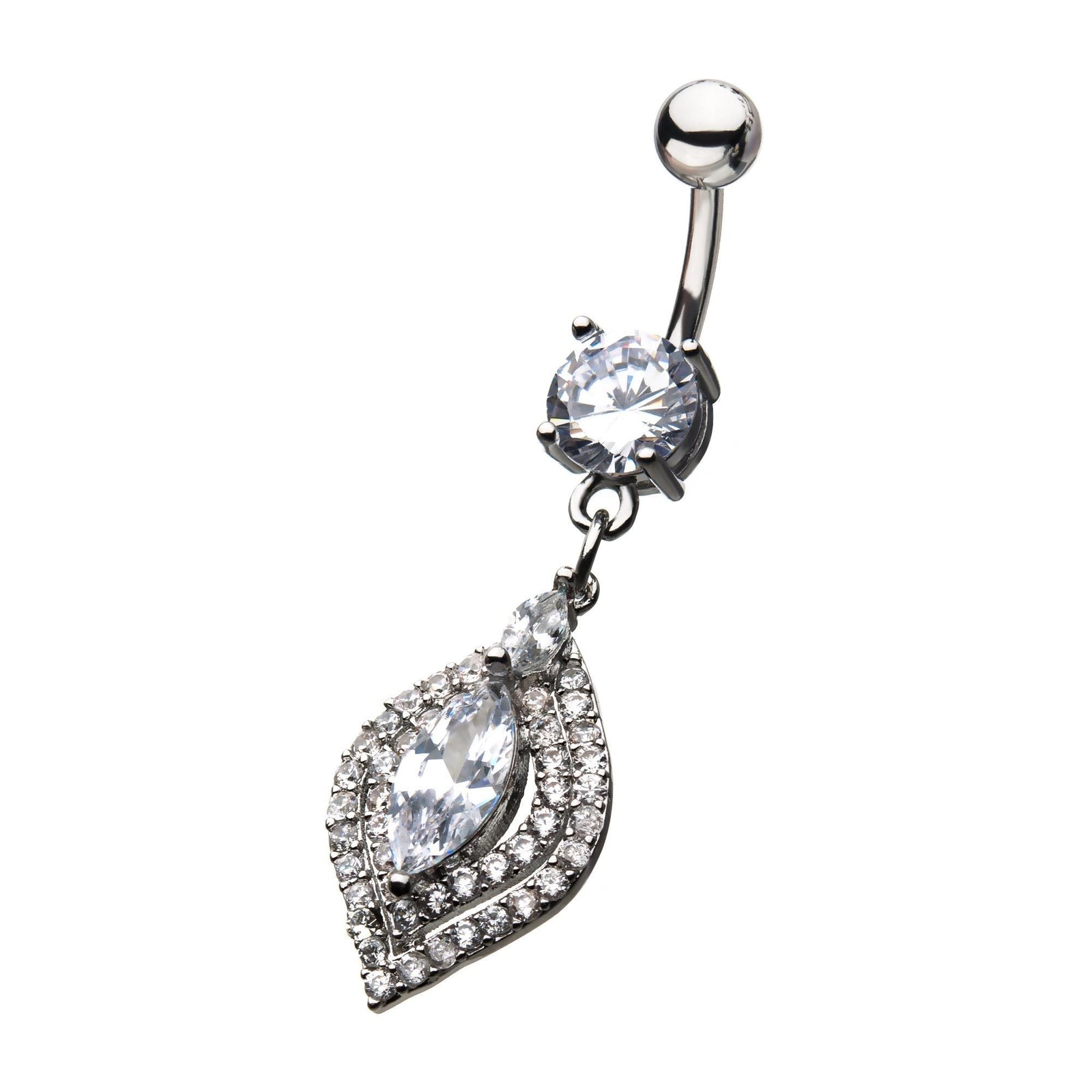 Belly Surgical Steel Clear CZ Chain Dangle Navels -Rebel Bod-RebelBod