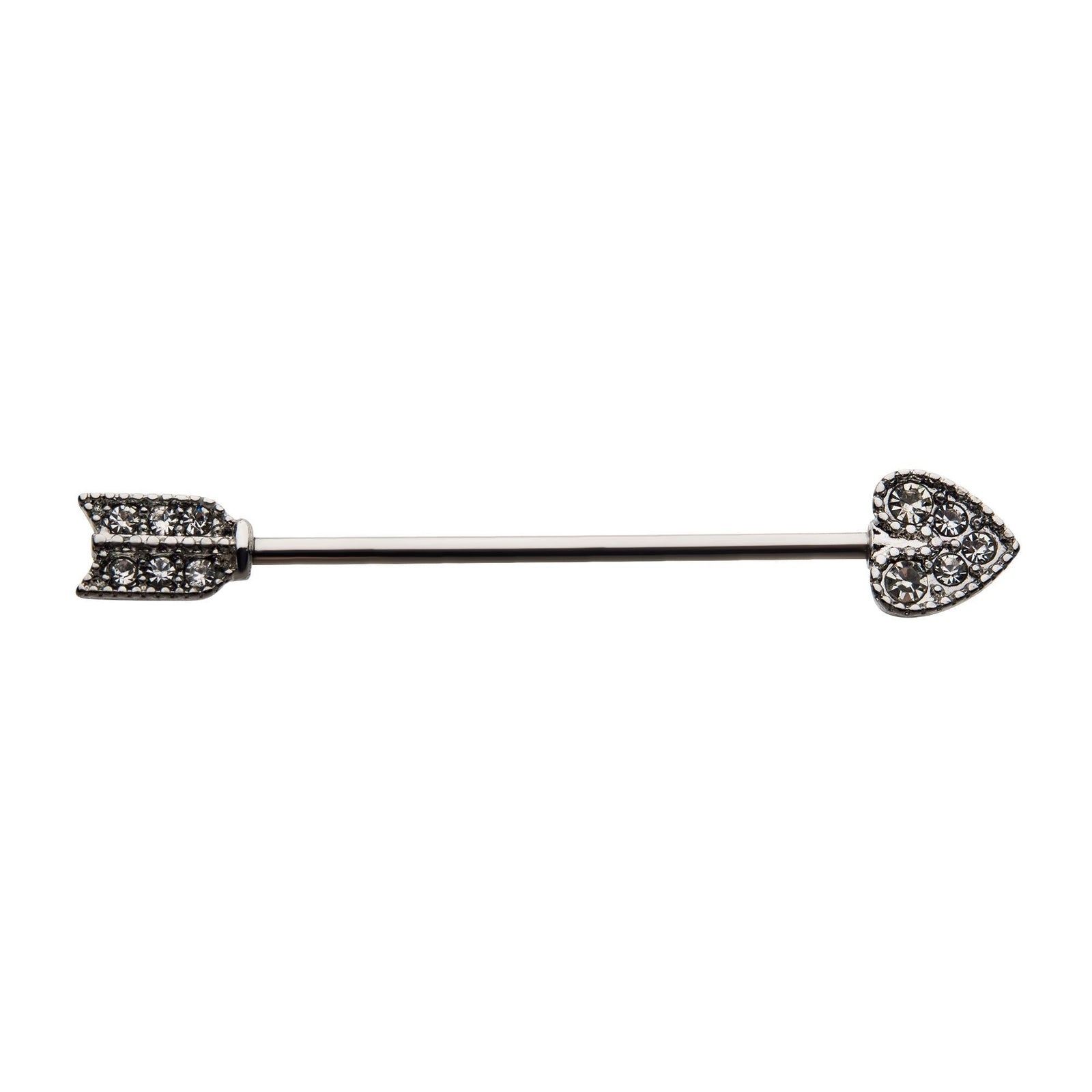 Indistrial Barbell Surgical Steel Clear CZ Heart Arrow Industrial Barbell -Rebel Bod-RebelBod