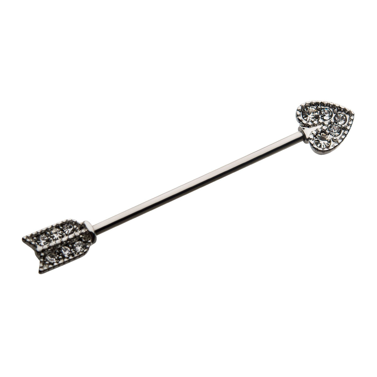 Indistrial Barbell Surgical Steel Clear CZ Heart Arrow Industrial Barbell -Rebel Bod-RebelBod
