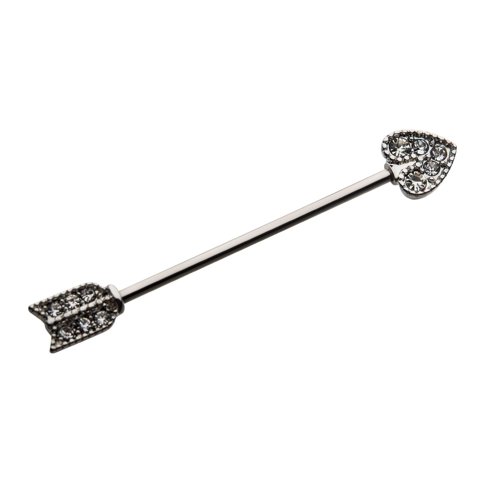 Indistrial Barbell Surgical Steel Clear CZ Heart Arrow Industrial Barbell -Rebel Bod-RebelBod