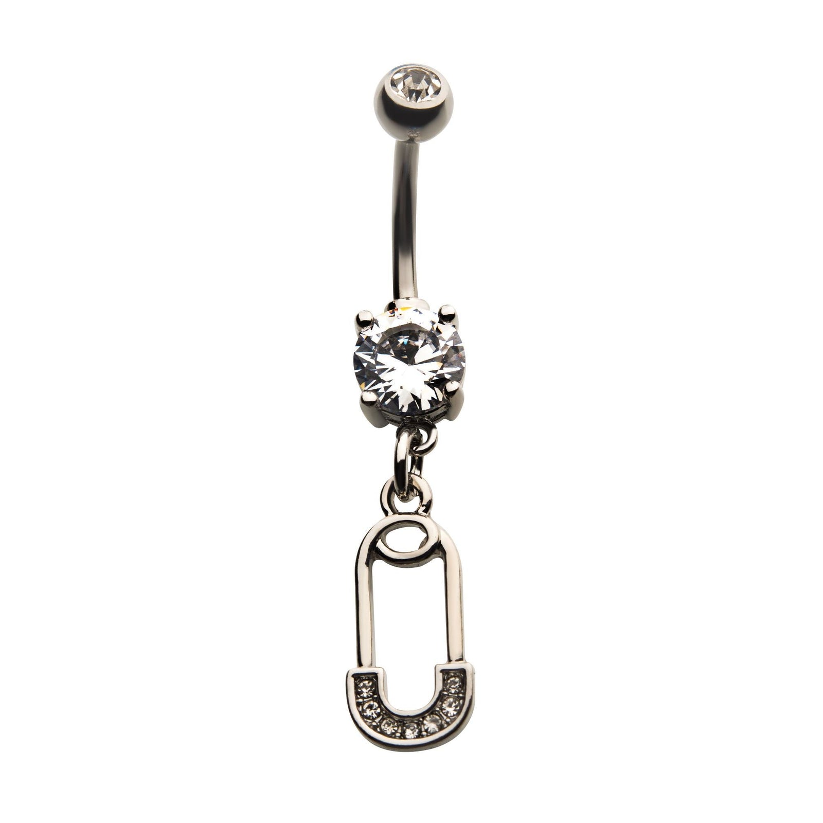 Belly Surgical Steel Clear CZ Safety Pin Dangle Navel bna2091c -Rebel Bod-RebelBod