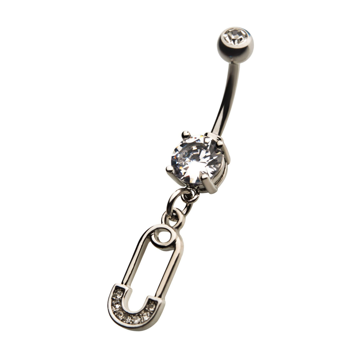 Belly Surgical Steel Clear CZ Safety Pin Dangle Navel bna2091c -Rebel Bod-RebelBod