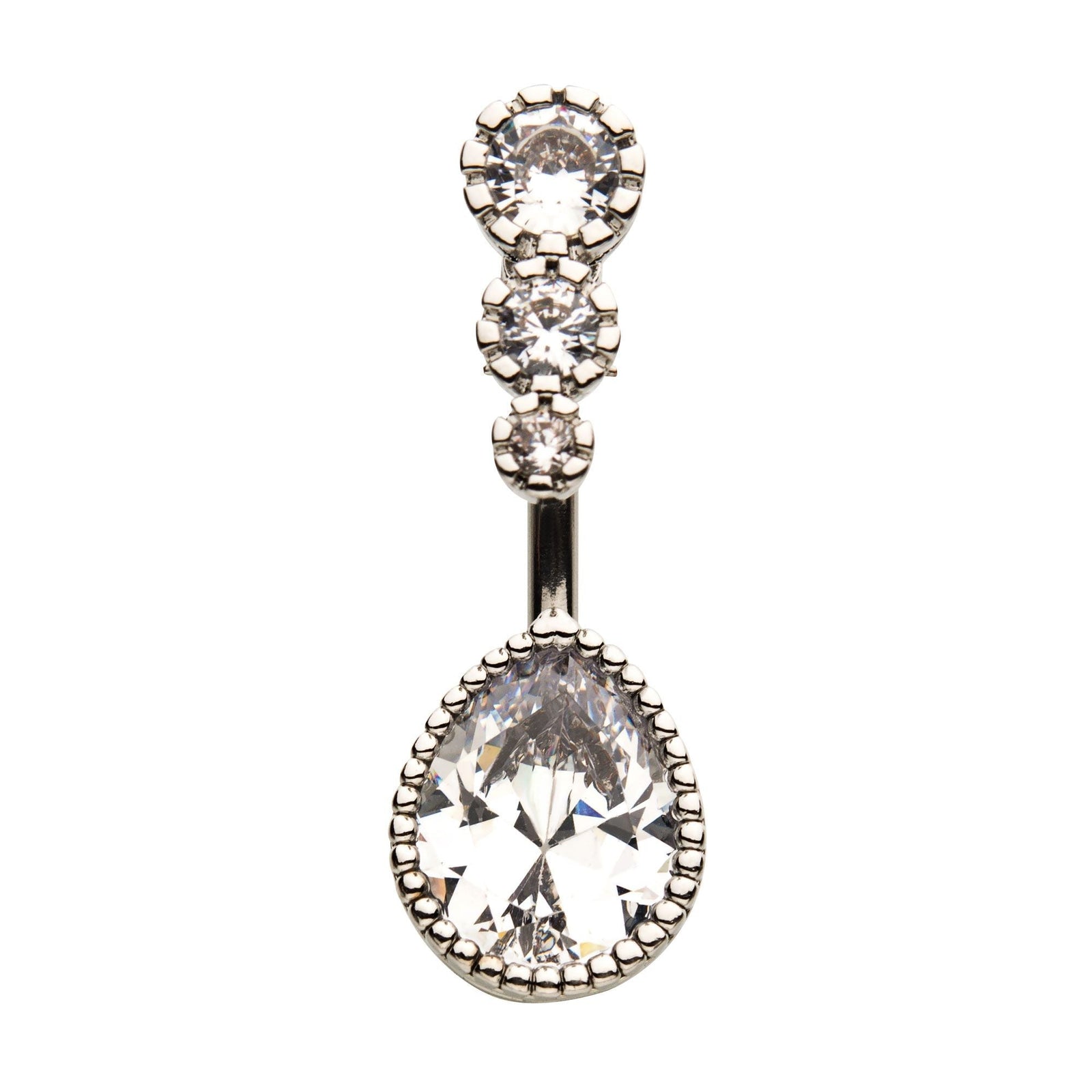 Belly Surgical Steel Clear CZ Teardrop Fixed Navel -Rebel Bod-RebelBod