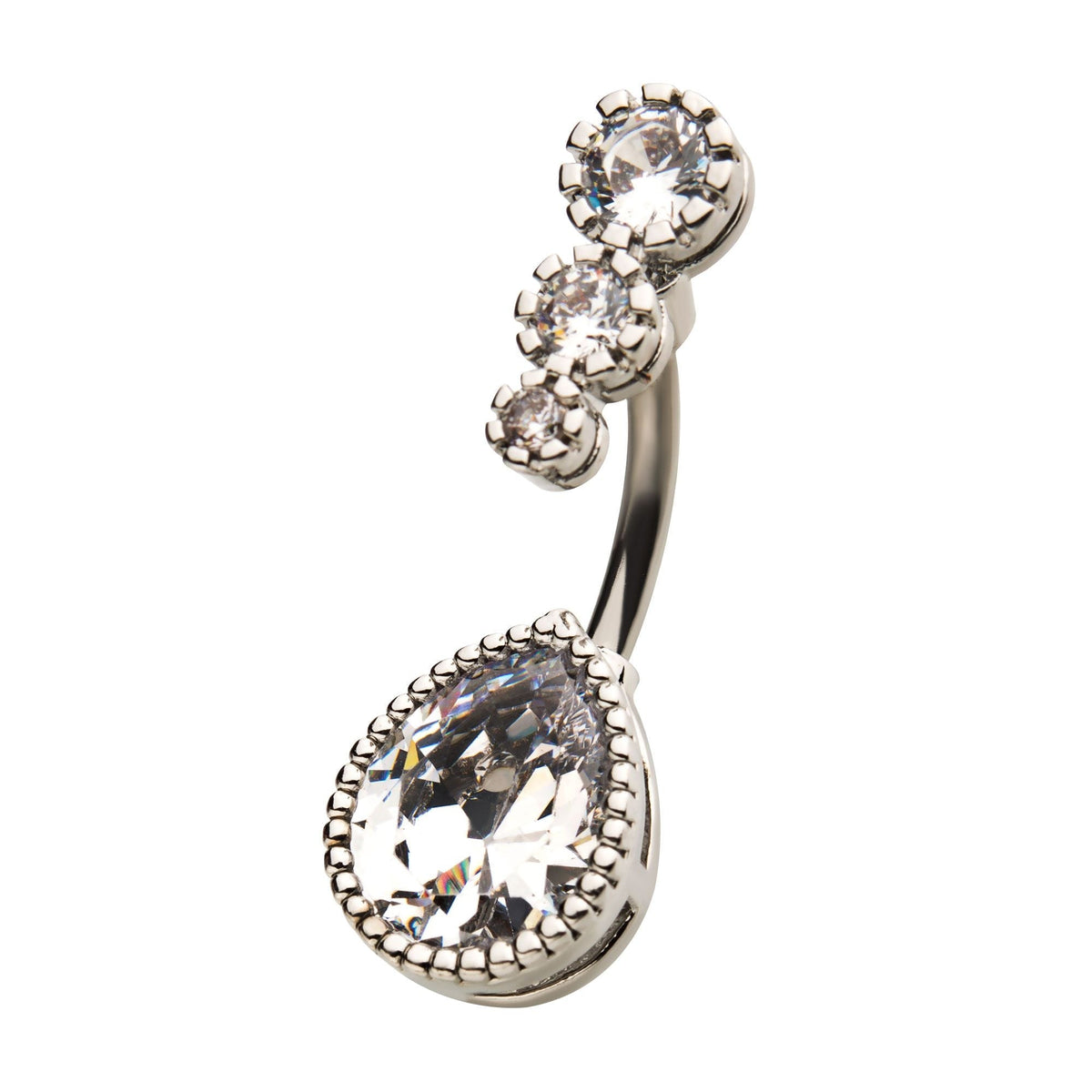 Belly Surgical Steel Clear CZ Teardrop Fixed Navel -Rebel Bod-RebelBod