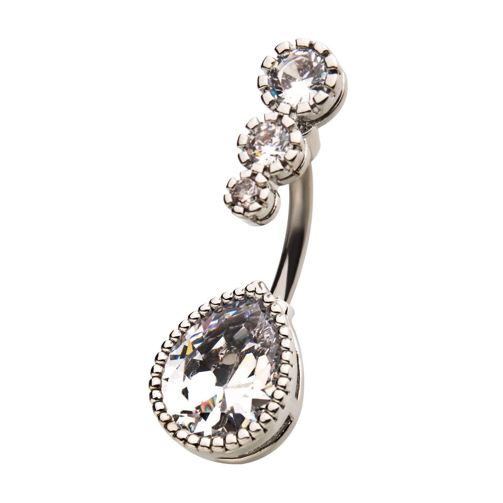 Belly Surgical Steel Clear CZ Teardrop Fixed Navel -Rebel Bod-RebelBod