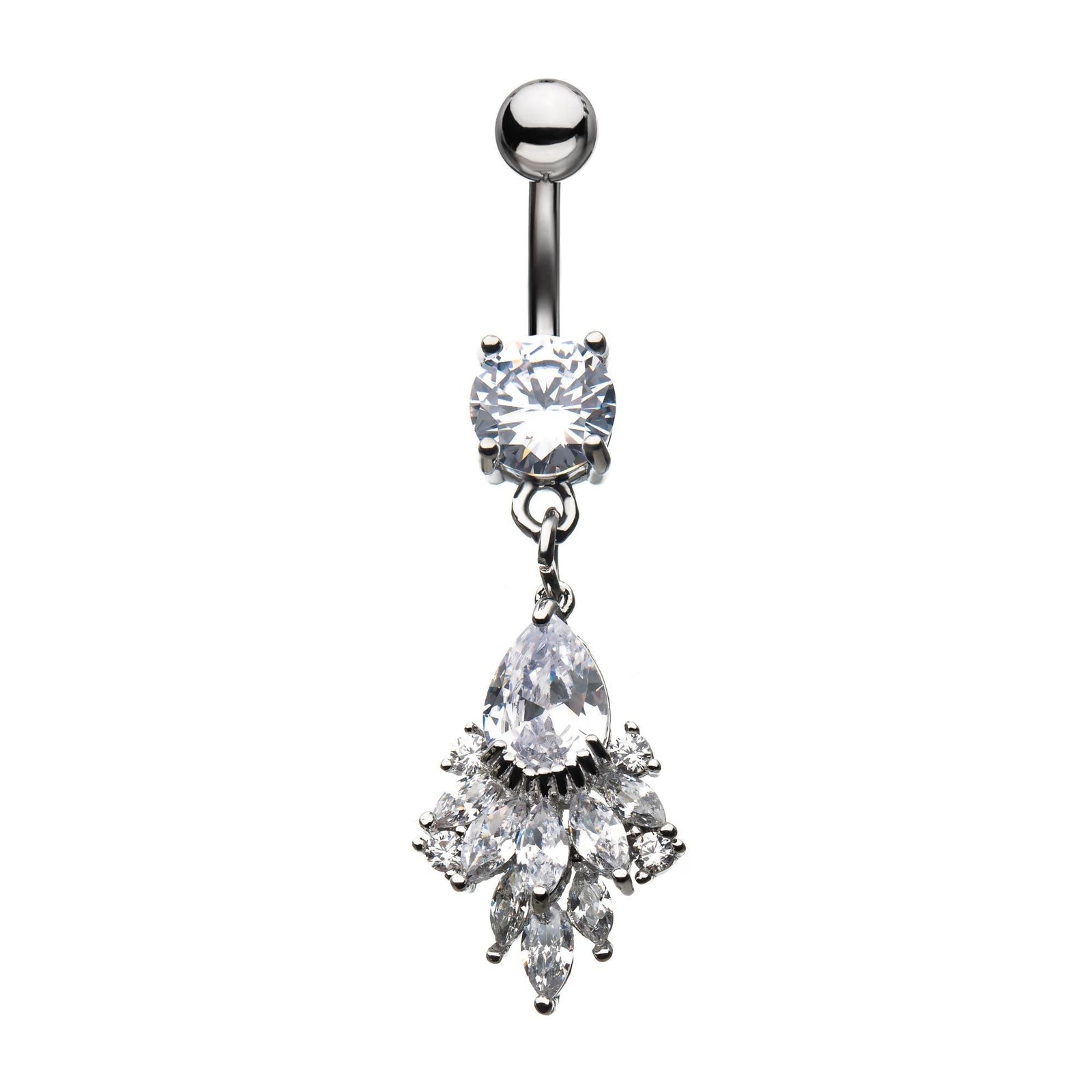 Belly Surgical Steel Clear Gem Cluster Chain Dangle Navels -Rebel Bod-RebelBod