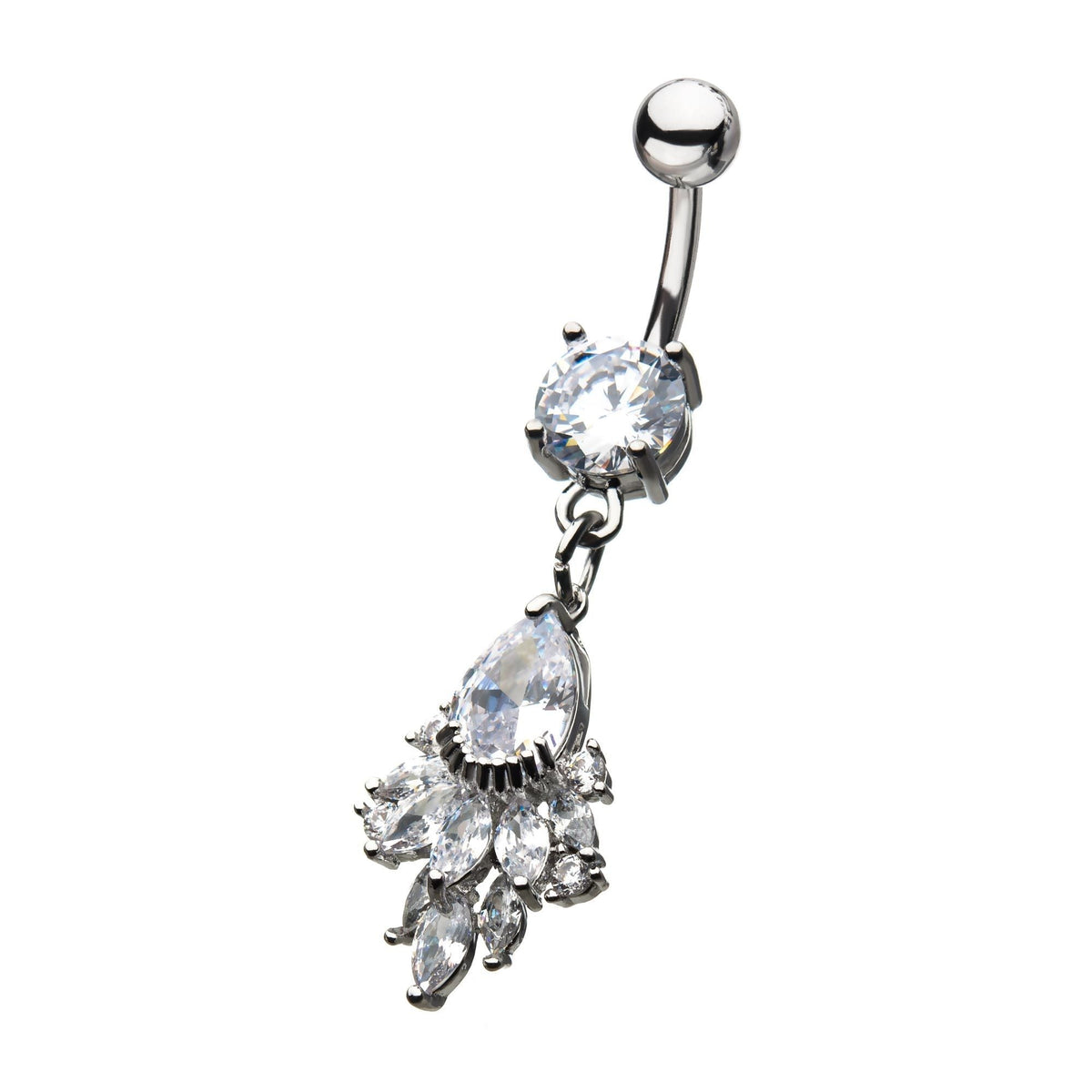 Belly Surgical Steel Clear Gem Cluster Chain Dangle Navels -Rebel Bod-RebelBod