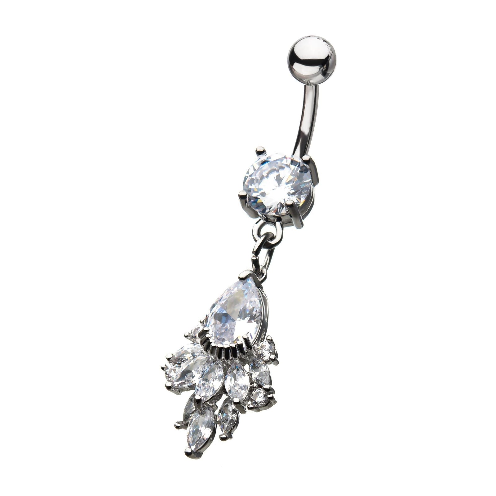 Belly Surgical Steel Clear Gem Cluster Chain Dangle Navels -Rebel Bod-RebelBod