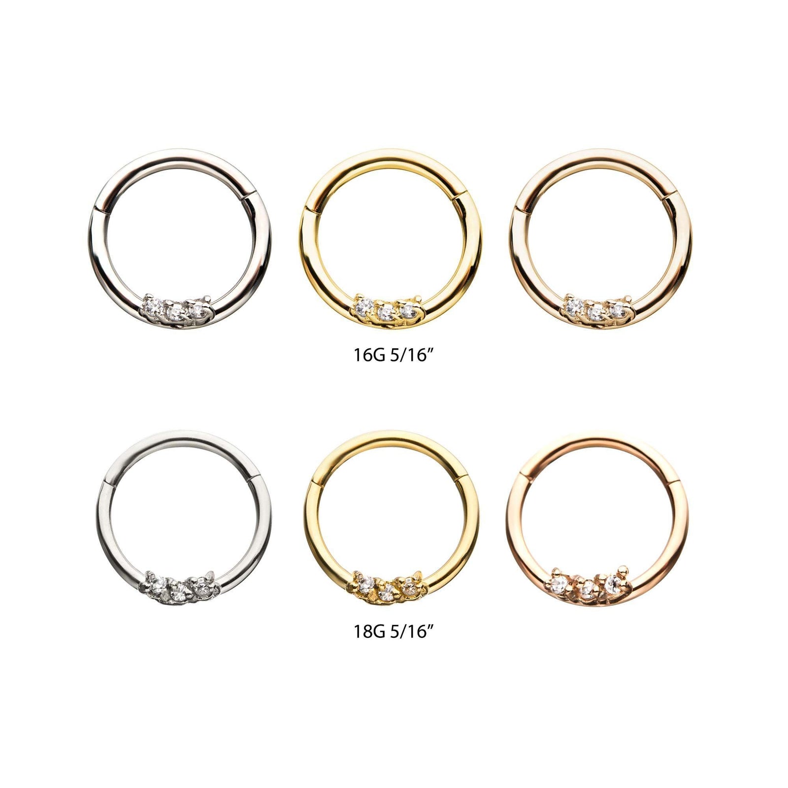 SEAMLESS CLICKER Surgical Steel Clicker Hinged Segment Ring with 3 Clear Gems sbvsgrh3sgem -Rebel Bod-RebelBod