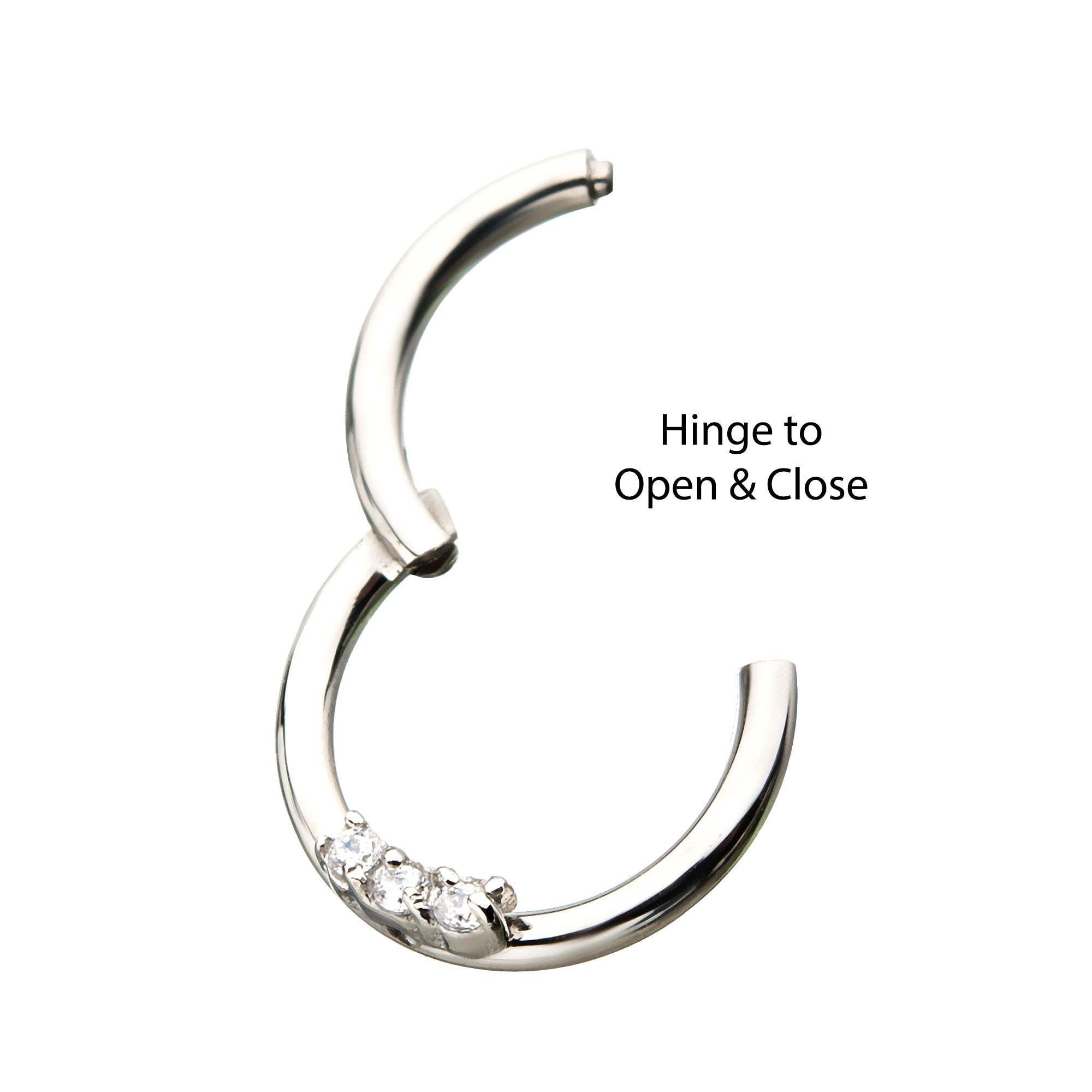 SEAMLESS CLICKER Surgical Steel Clicker Hinged Segment Ring with 3 Clear Gems sbvsgrh3sgem -Rebel Bod-RebelBod